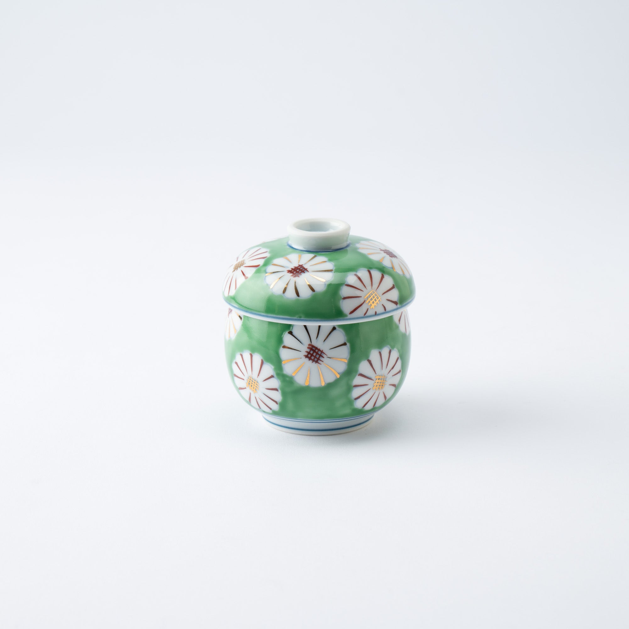 Musubi Mono Green Field of Chrysanthemums Arita Chawanmushi Bowl - MUSUBI KILN - Quality Japanese Tableware and Gift