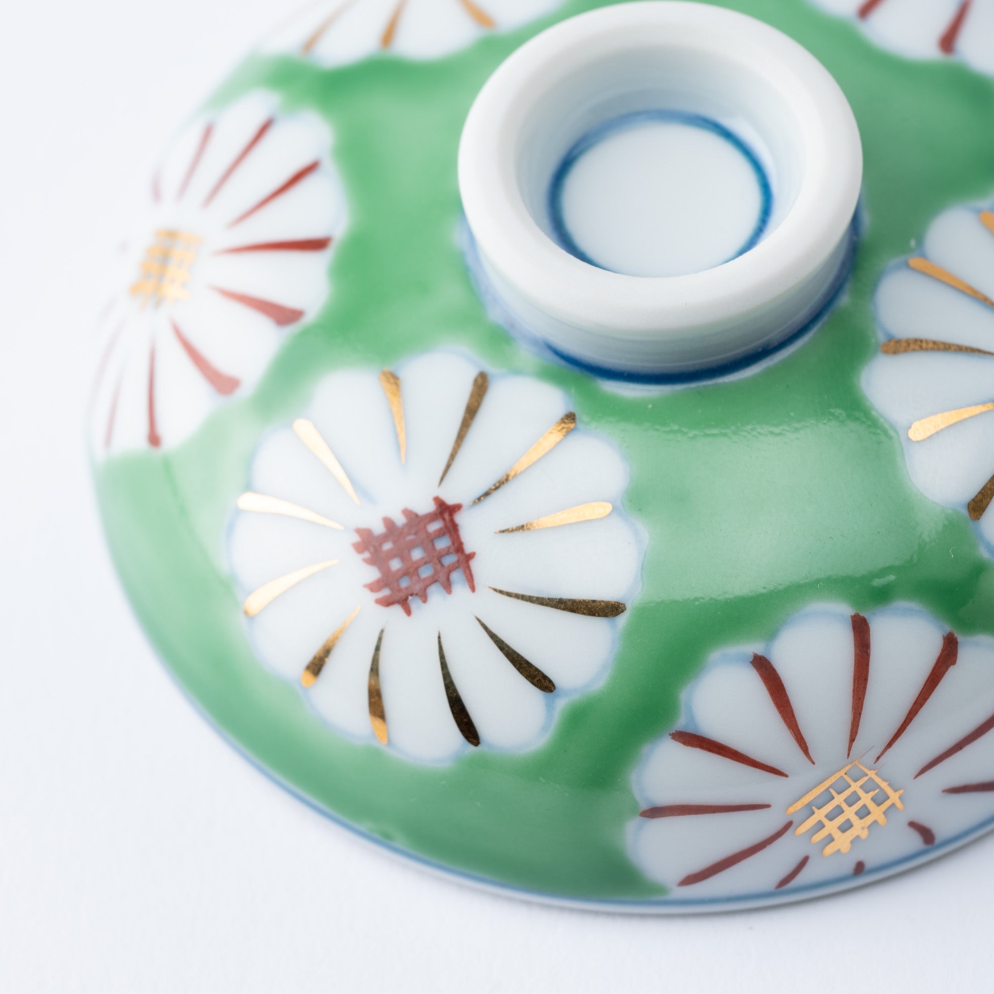 Musubi Mono Green Field of Chrysanthemums Arita Chawanmushi Bowl - MUSUBI KILN - Quality Japanese Tableware and Gift