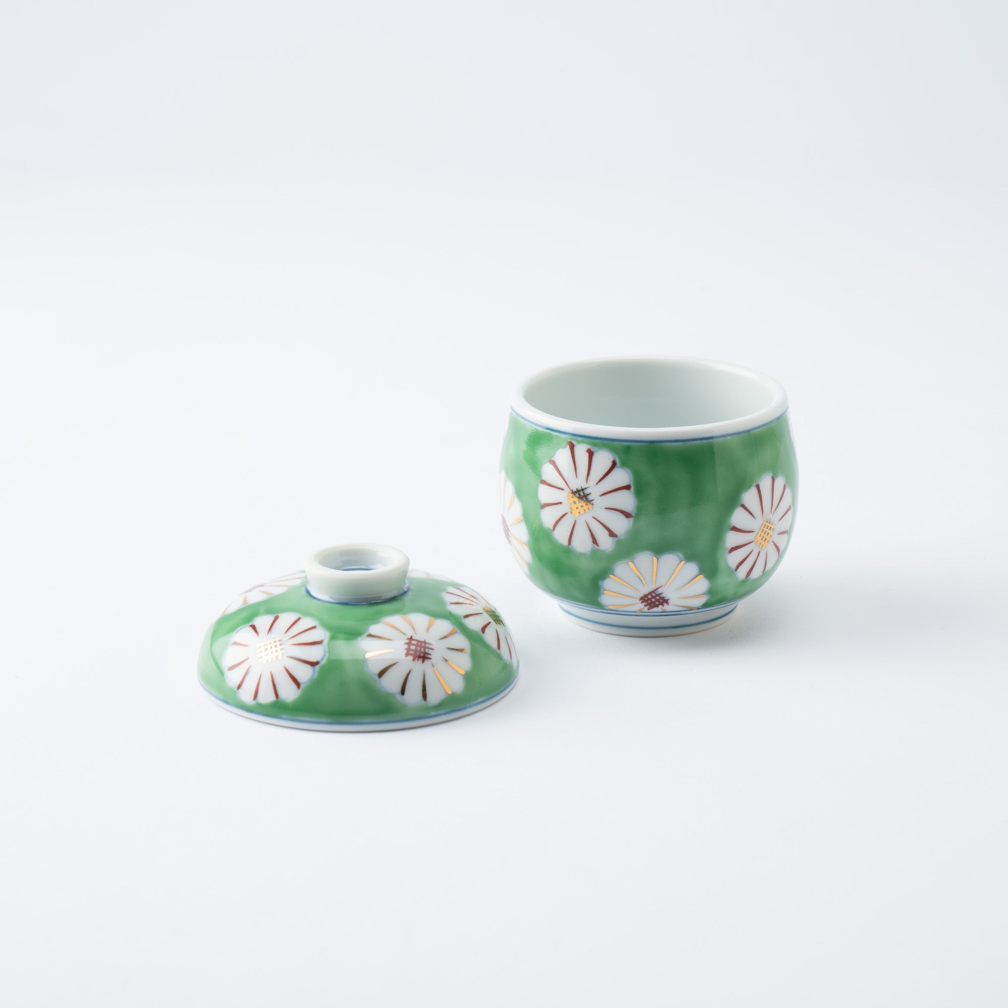 Musubi Mono Green Field of Chrysanthemums Arita Chawanmushi Bowl - MUSUBI KILN - Quality Japanese Tableware and Gift