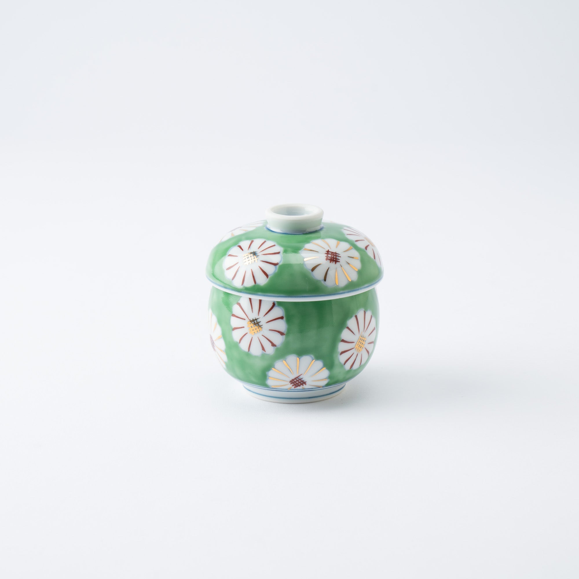 Musubi Mono Green Field of Chrysanthemums Arita Chawanmushi Bowl - MUSUBI KILN - Quality Japanese Tableware and Gift