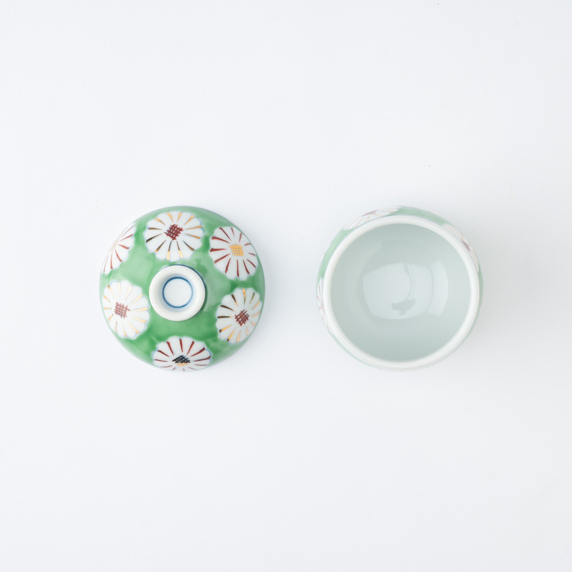 Musubi Mono Green Field of Chrysanthemums Arita Chawanmushi Bowl - MUSUBI KILN - Quality Japanese Tableware and Gift