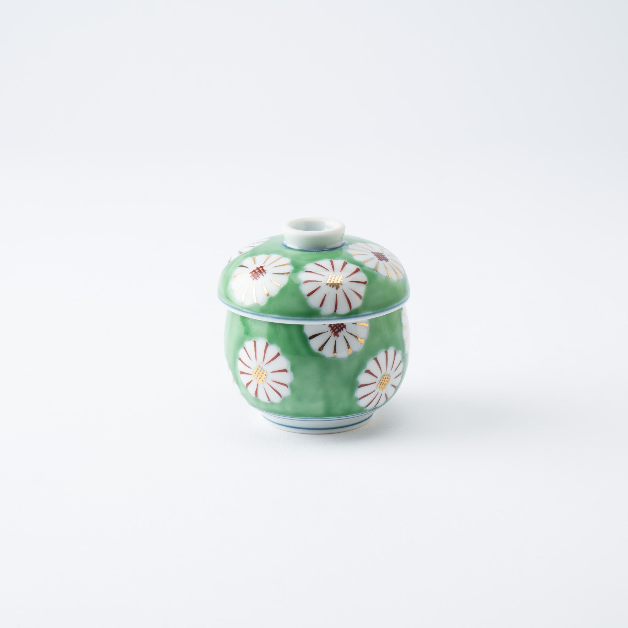 Musubi Mono Green Field of Chrysanthemums Arita Chawanmushi Bowl - MUSUBI KILN - Quality Japanese Tableware and Gift