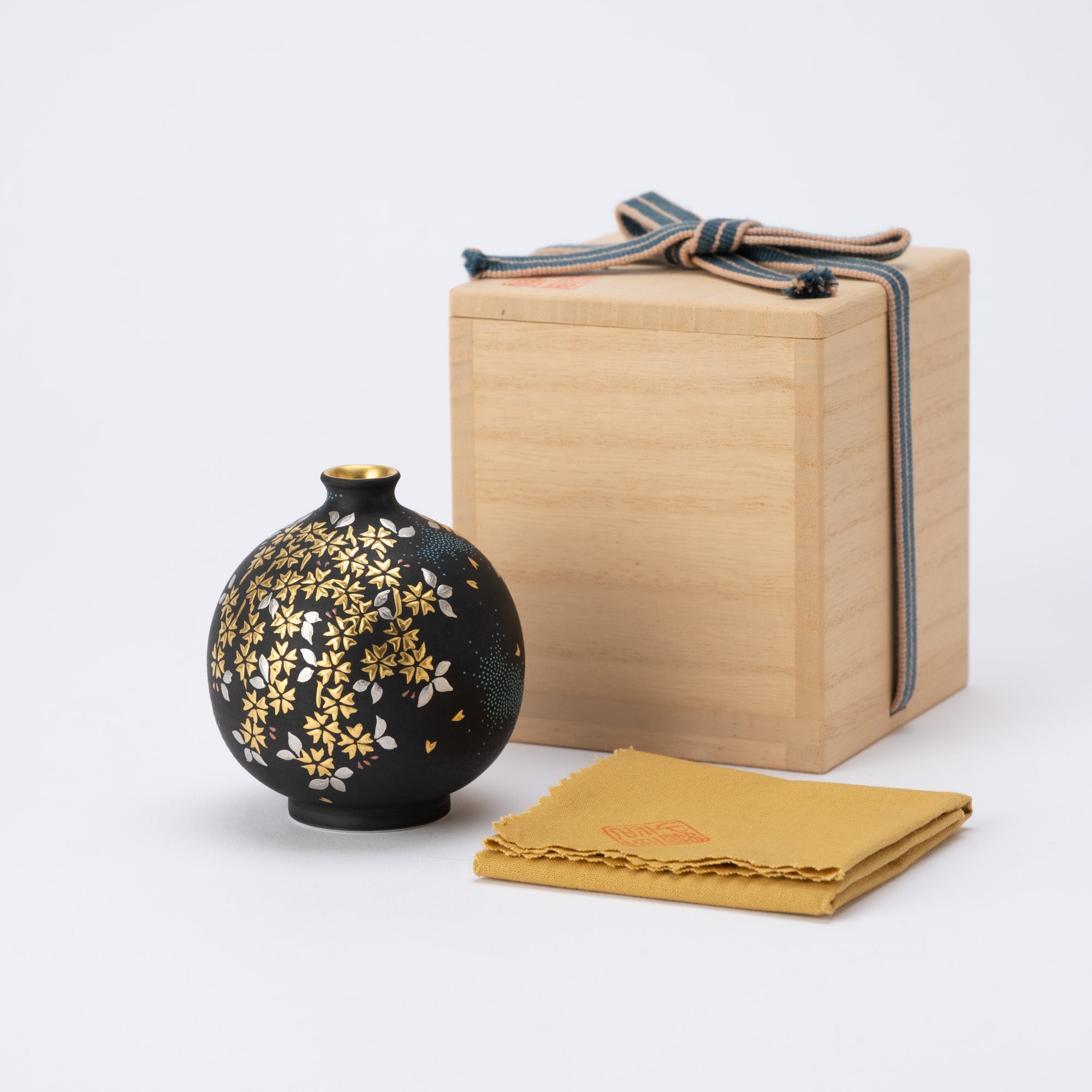Nakada Kingyoku Morikin Sakura Aochibu Small Round Vase - MUSUBI KILN - Quality Japanese Tableware and Gift