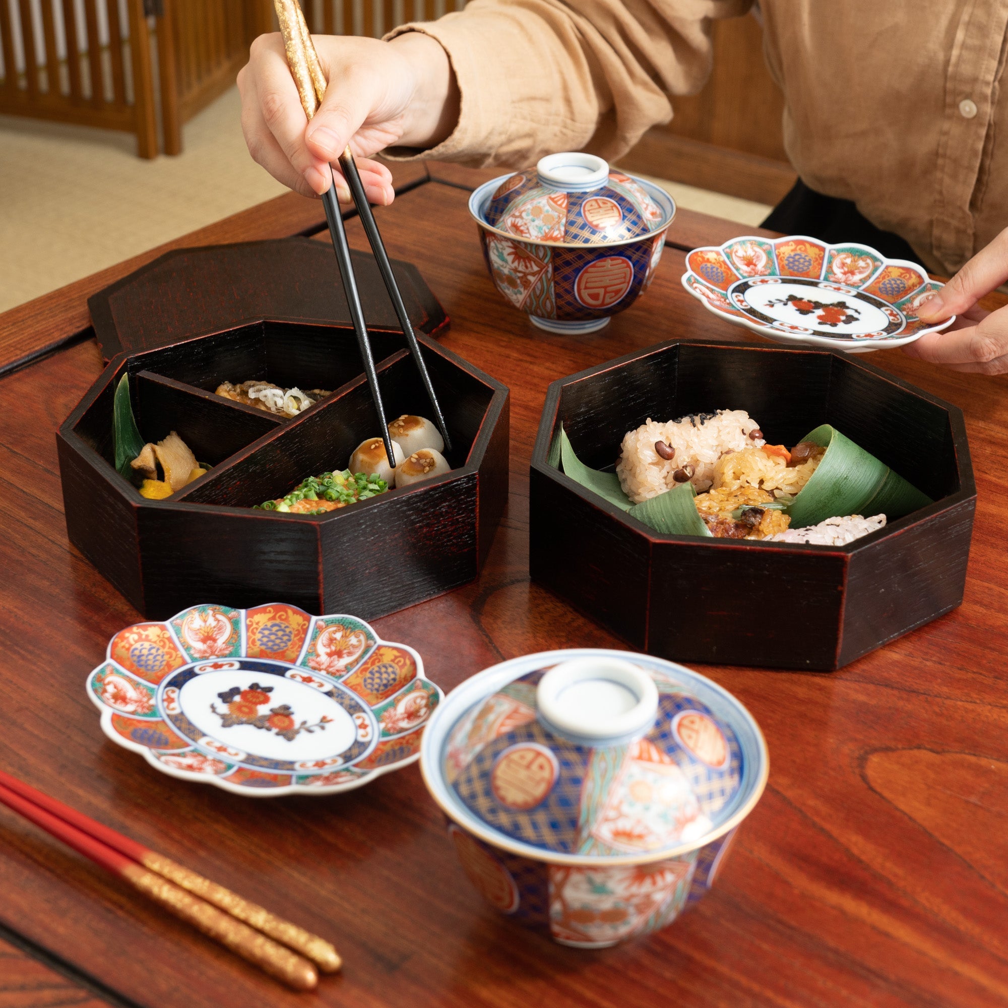 Negoro Yamanaka Lacquerware Two Tiers Jubako Bento Box - MUSUBI KILN - Quality Japanese Tableware and Gift