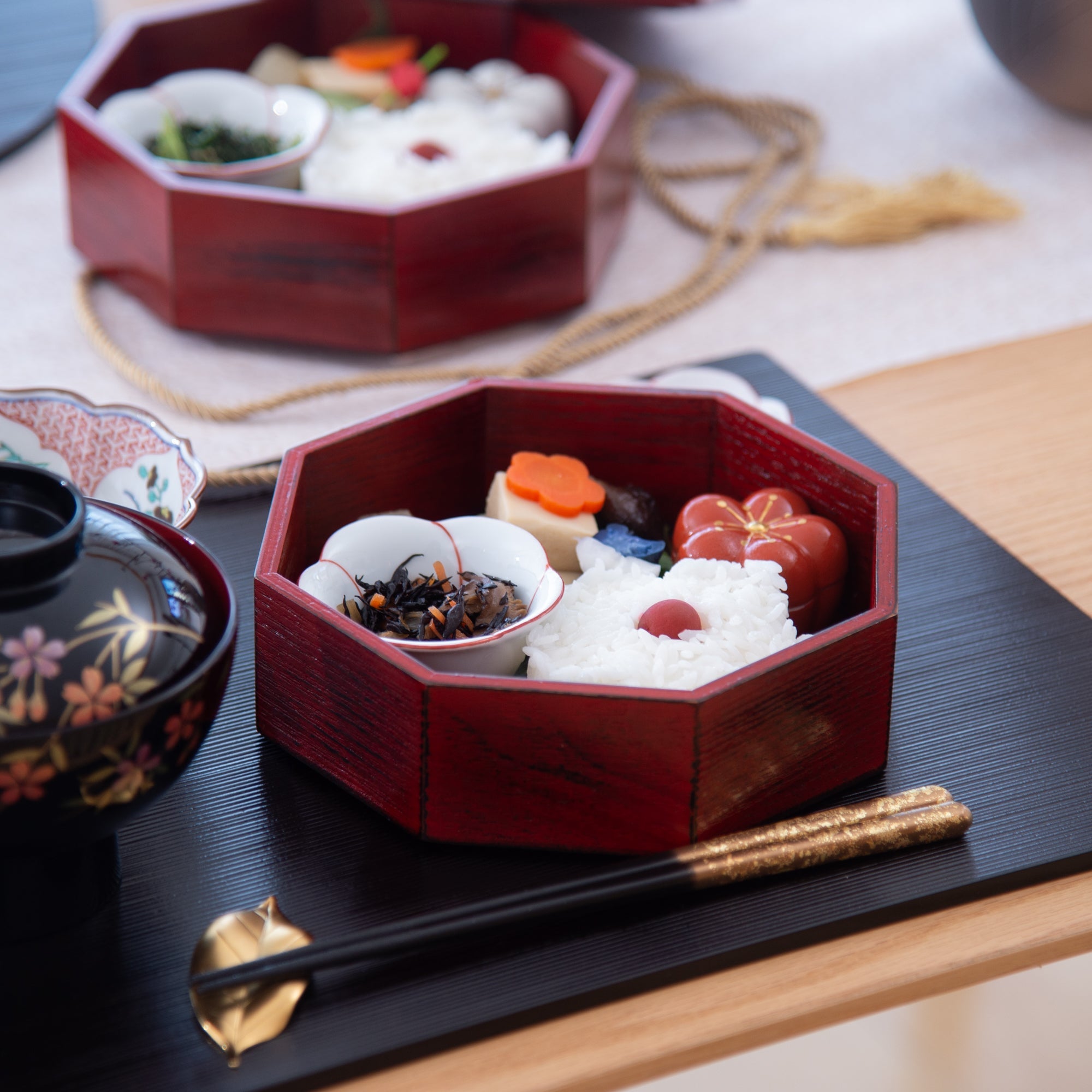 Negoro Yamanaka Lacquerware Two Tiers Jubako Bento Box - MUSUBI KILN - Quality Japanese Tableware and Gift