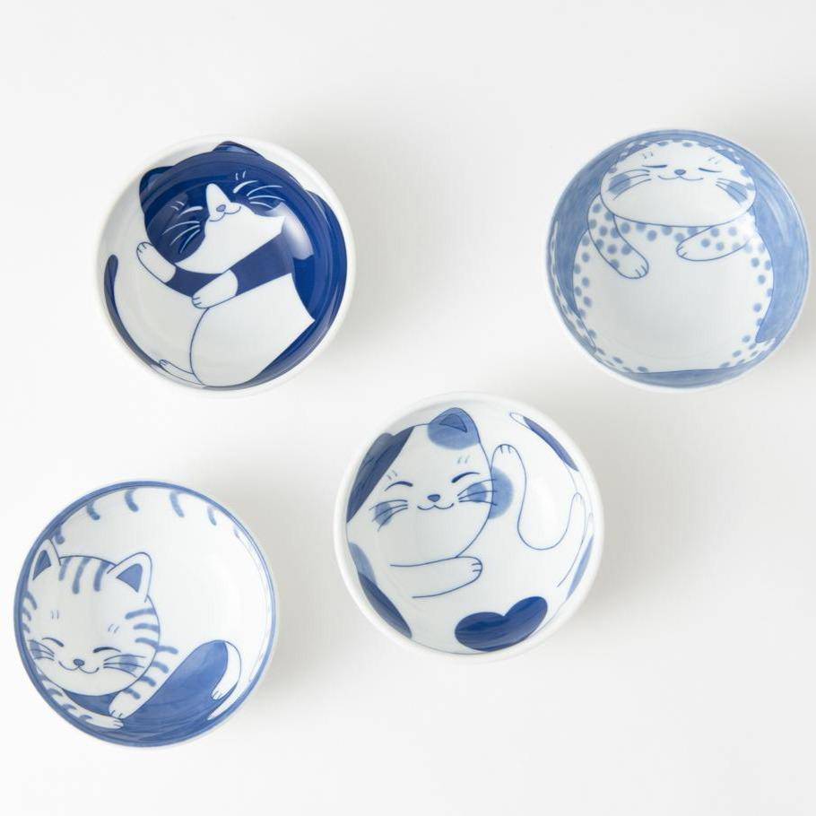 Neko Chigura Cat Mino Ware Kobachi Bowl - MUSUBI KILN - Quality Japanese Tableware and Gift