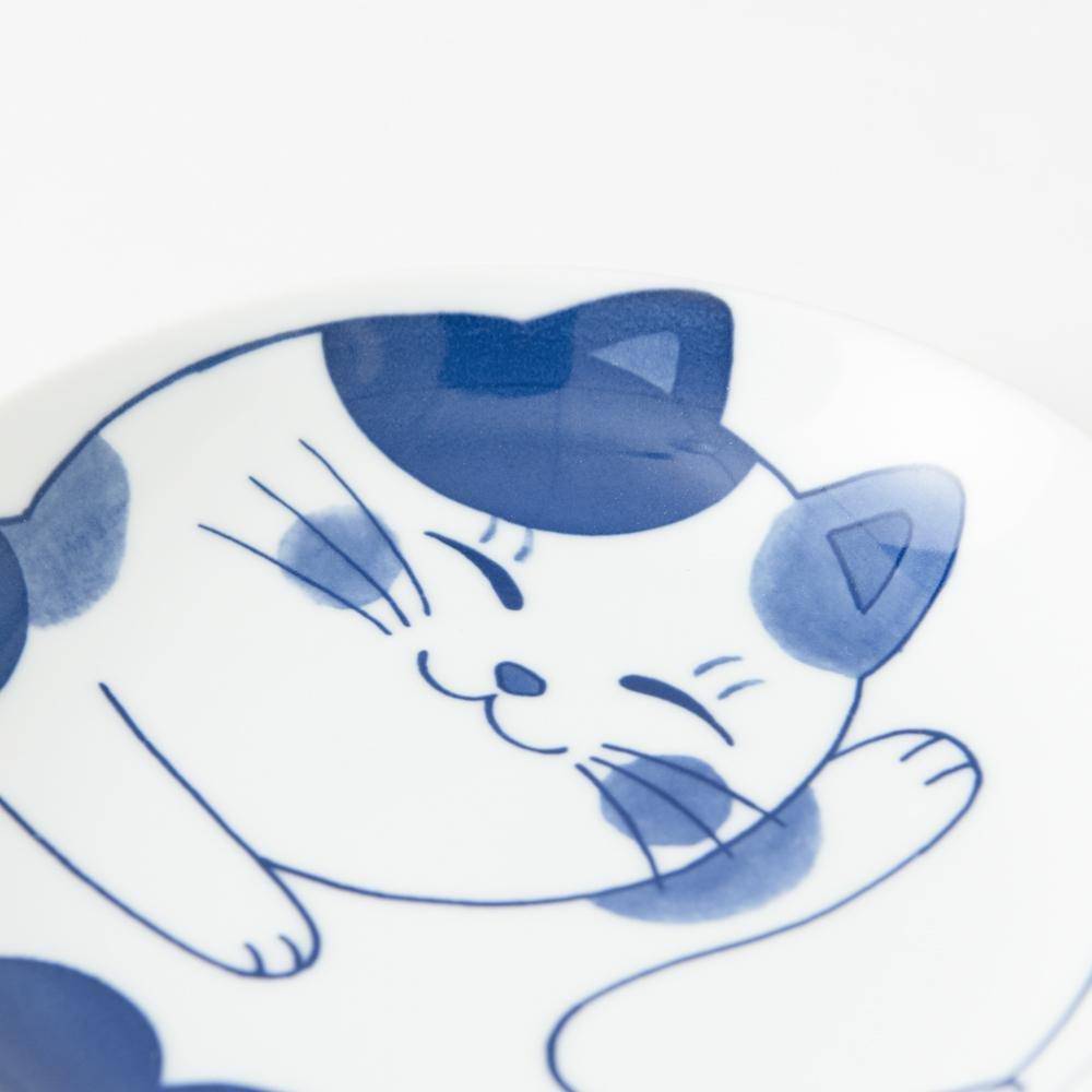 Neko Chigura Cat Mino Ware Round Plate - MUSUBI KILN - Quality Japanese Tableware and Gift