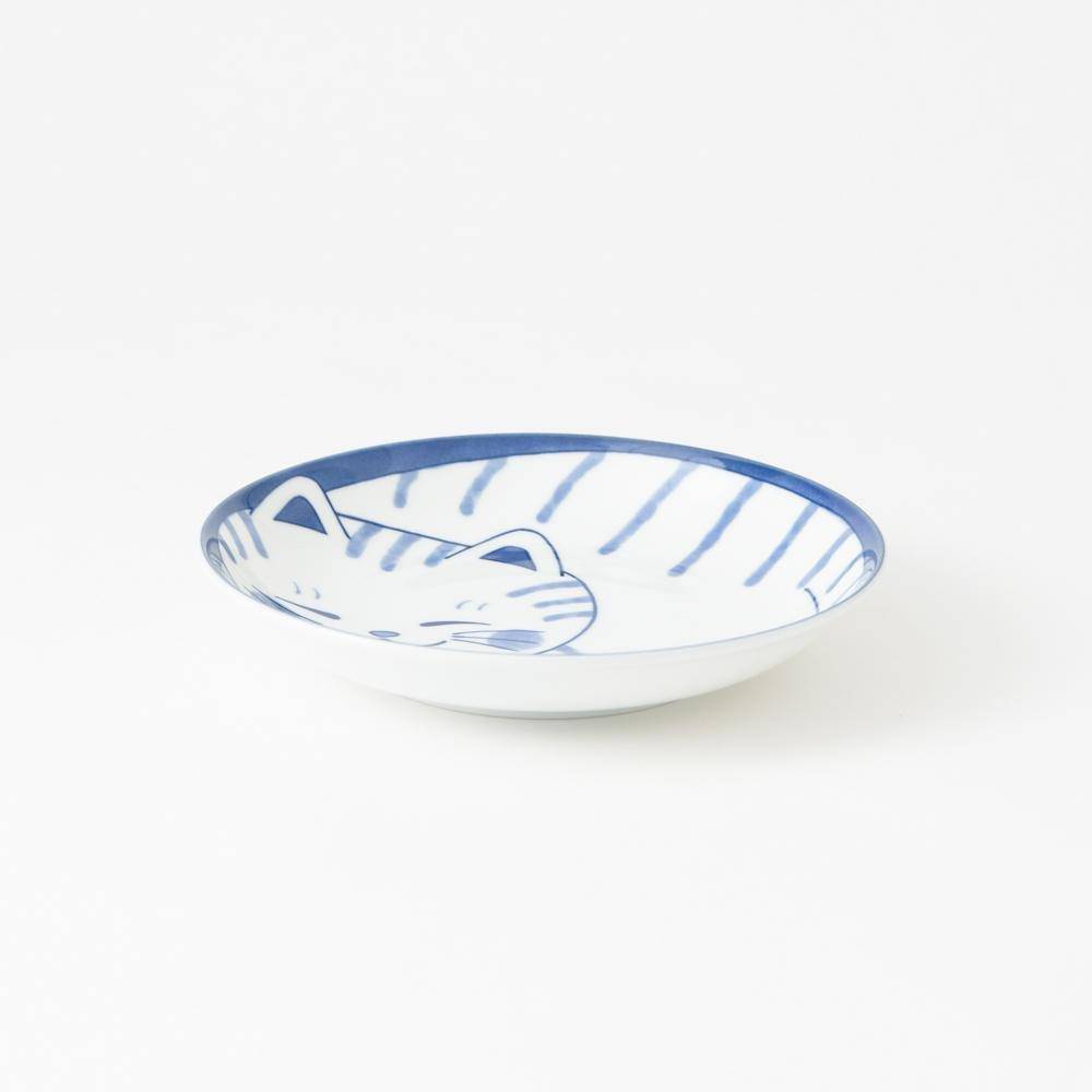 Neko Chigura Cat Mino Ware Round Plate - MUSUBI KILN - Quality Japanese Tableware and Gift