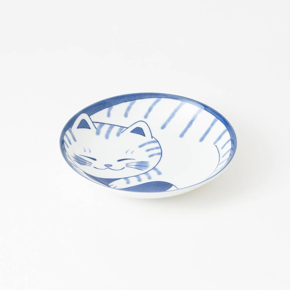 Neko Chigura Cat Mino Ware Round Plate - MUSUBI KILN - Quality Japanese Tableware and Gift