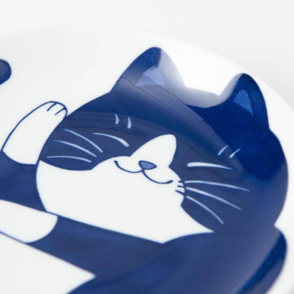 Neko Chigura Cat Mino Ware Round Plate - MUSUBI KILN - Quality Japanese Tableware and Gift