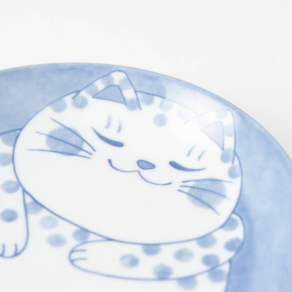 Neko Chigura Cat Mino Ware Round Plate - MUSUBI KILN - Quality Japanese Tableware and Gift