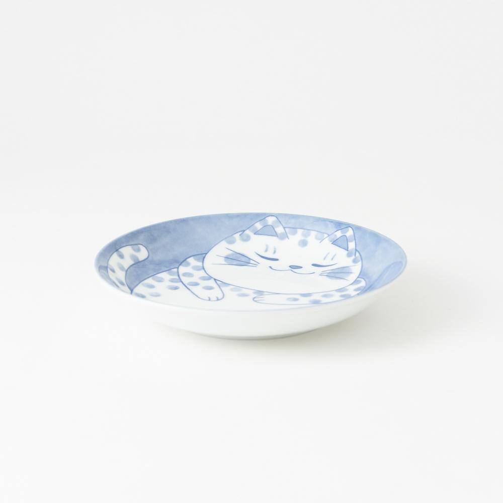 Neko Chigura Cat Mino Ware Round Plate - MUSUBI KILN - Quality Japanese Tableware and Gift