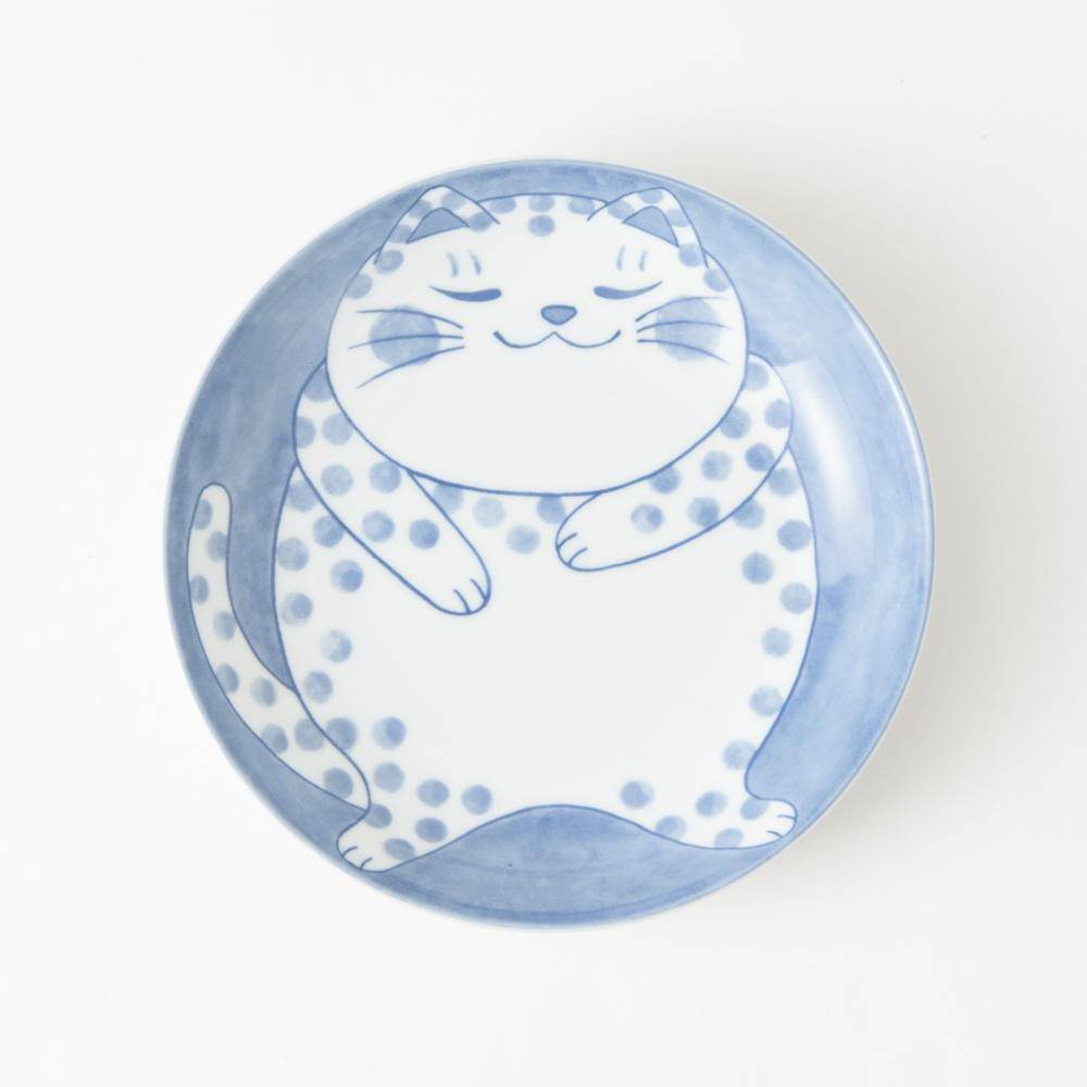 Neko Chigura Cat Mino Ware Round Plate - MUSUBI KILN - Quality Japanese Tableware and Gift