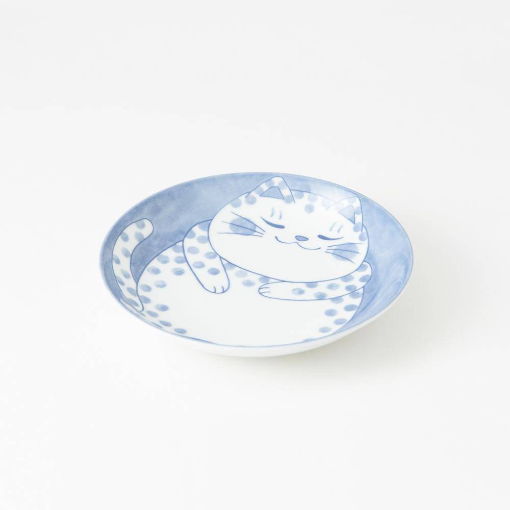 Neko Chigura Cat Mino Ware Round Plate - MUSUBI KILN - Quality Japanese Tableware and Gift