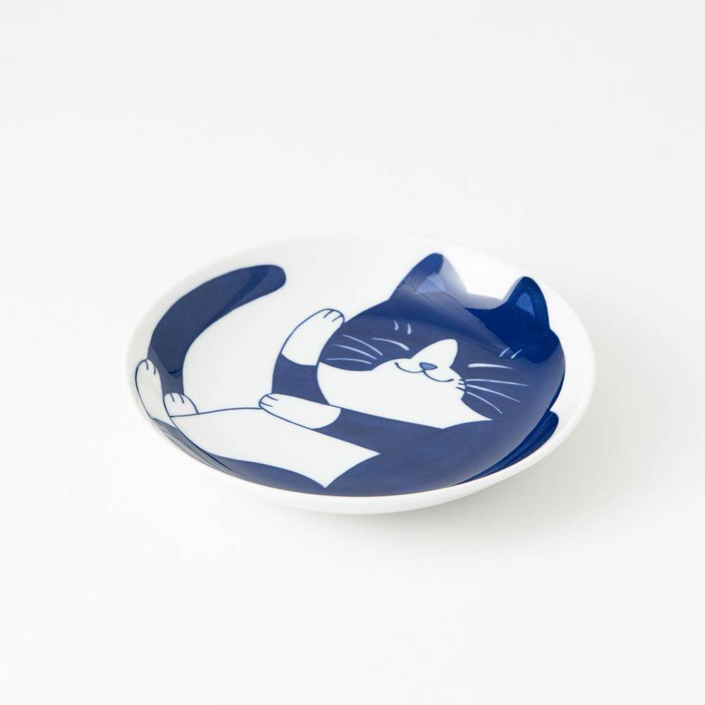 Neko Chigura Cat Mino Ware Round Plate - MUSUBI KILN - Quality Japanese Tableware and Gift