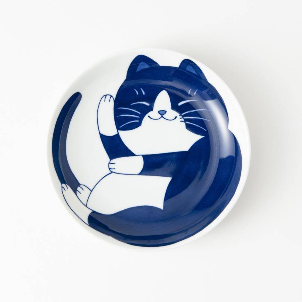 Neko Chigura Cat Mino Ware Round Plate - MUSUBI KILN - Quality Japanese Tableware and Gift