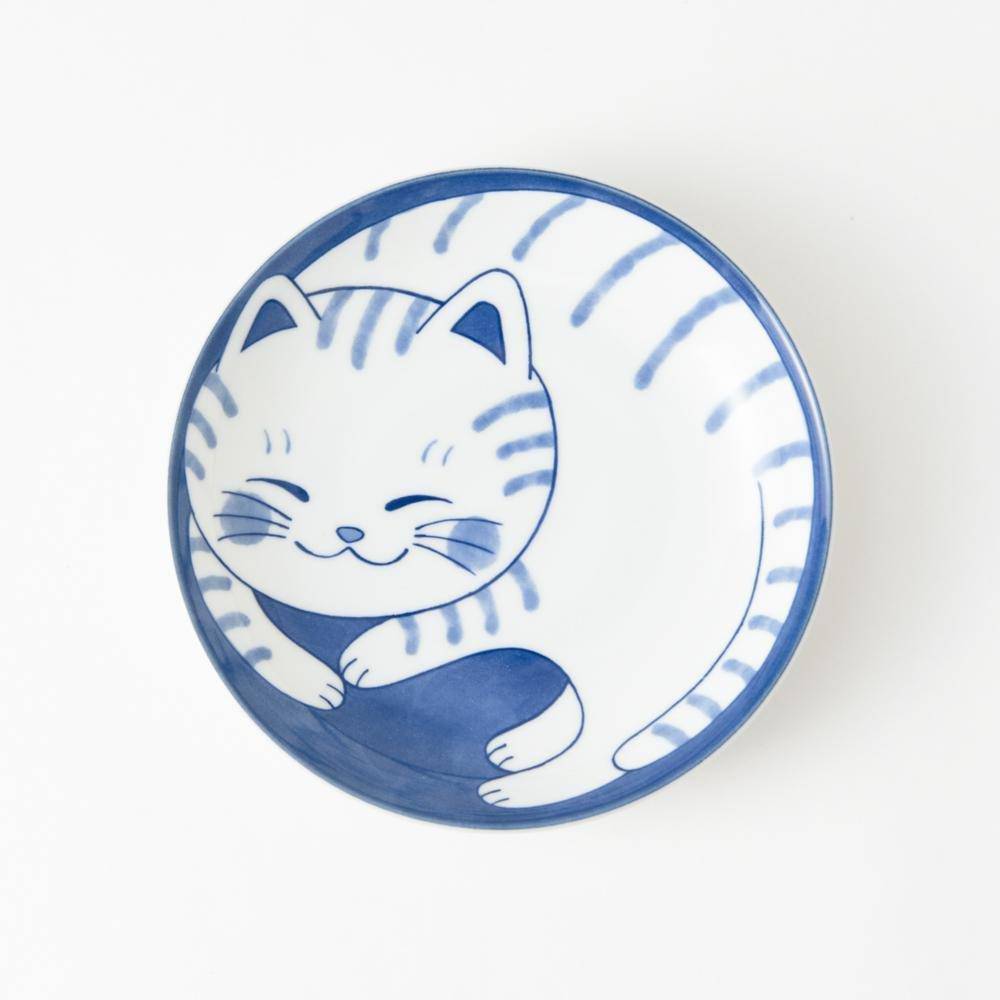 Neko Chigura Cat Mino Ware Round Plate - MUSUBI KILN - Quality Japanese Tableware and Gift