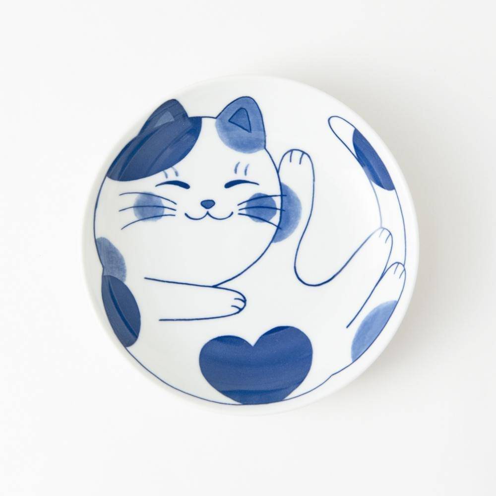 Neko Chigura Cat Mino Ware Round Plate - MUSUBI KILN - Quality Japanese Tableware and Gift