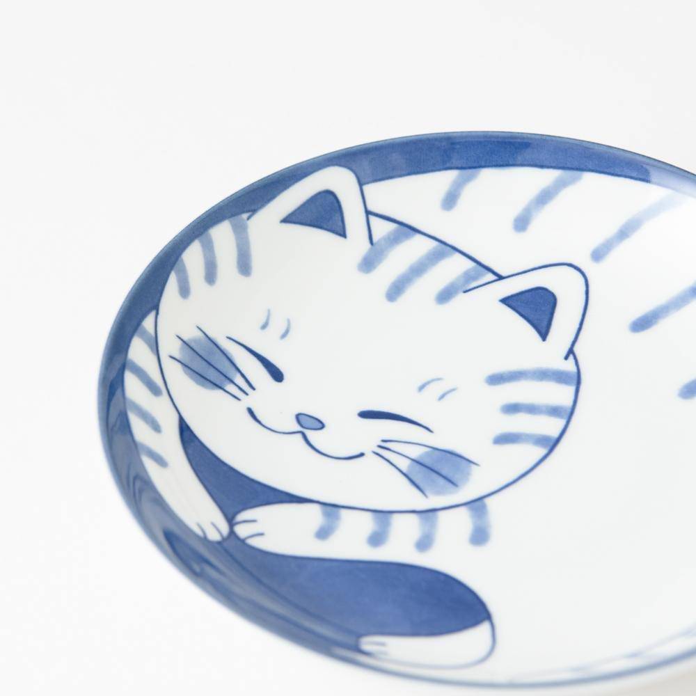 Neko Chigura Cat Mino Ware Round Plate - MUSUBI KILN - Quality Japanese Tableware and Gift