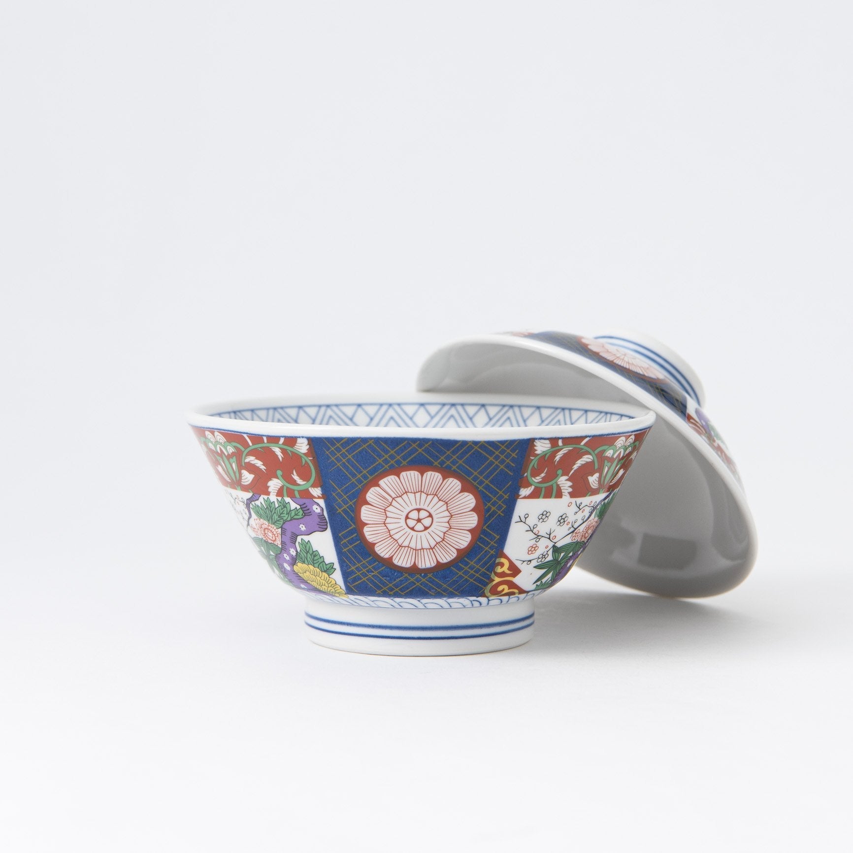 Nishiki Peony Mino Ware Donburi Rice Bowl with Lid S - MUSUBI KILN - Quality Japanese Tableware and Gift
