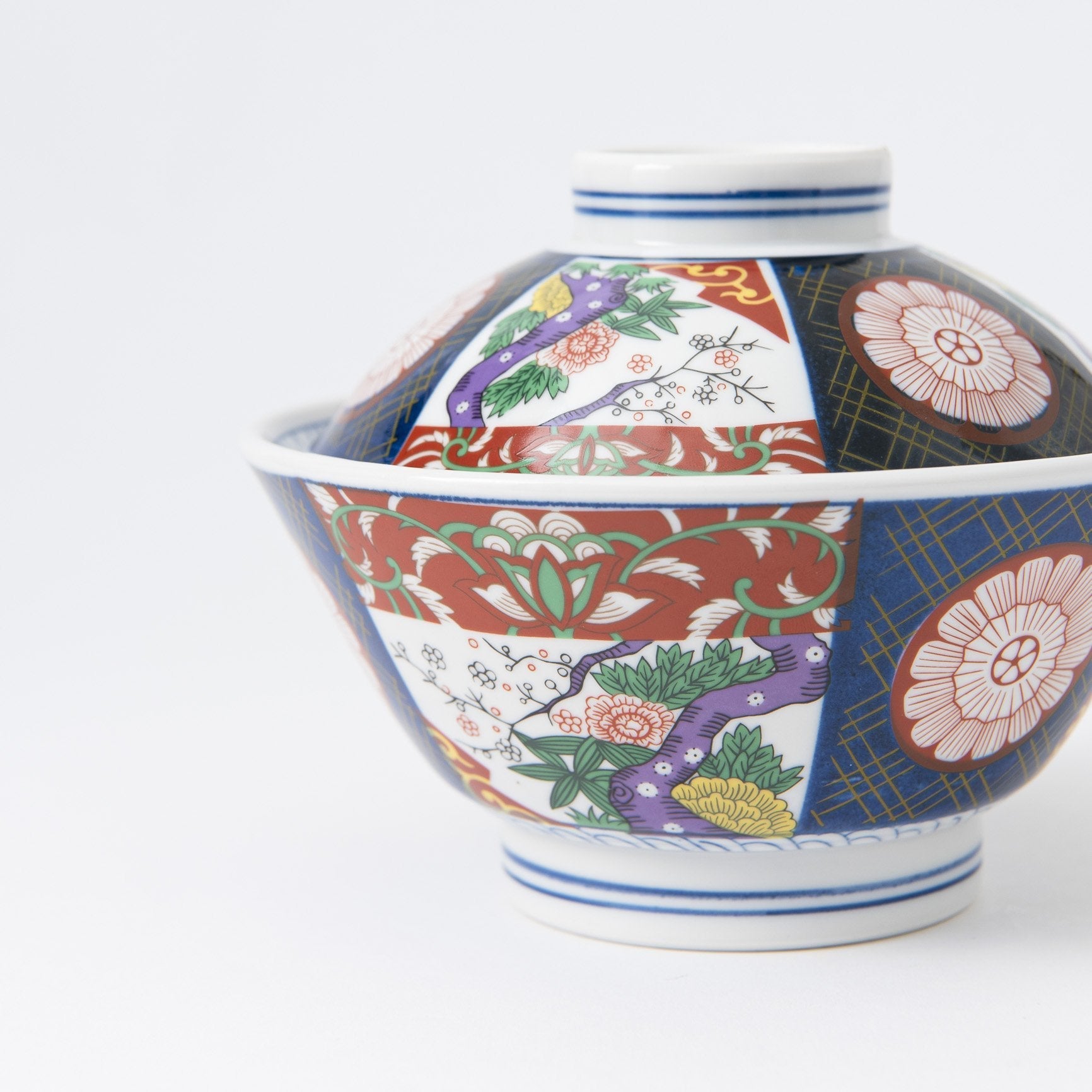 Nishiki Peony Mino Ware Donburi Rice Bowl with Lid S - MUSUBI KILN - Quality Japanese Tableware and Gift