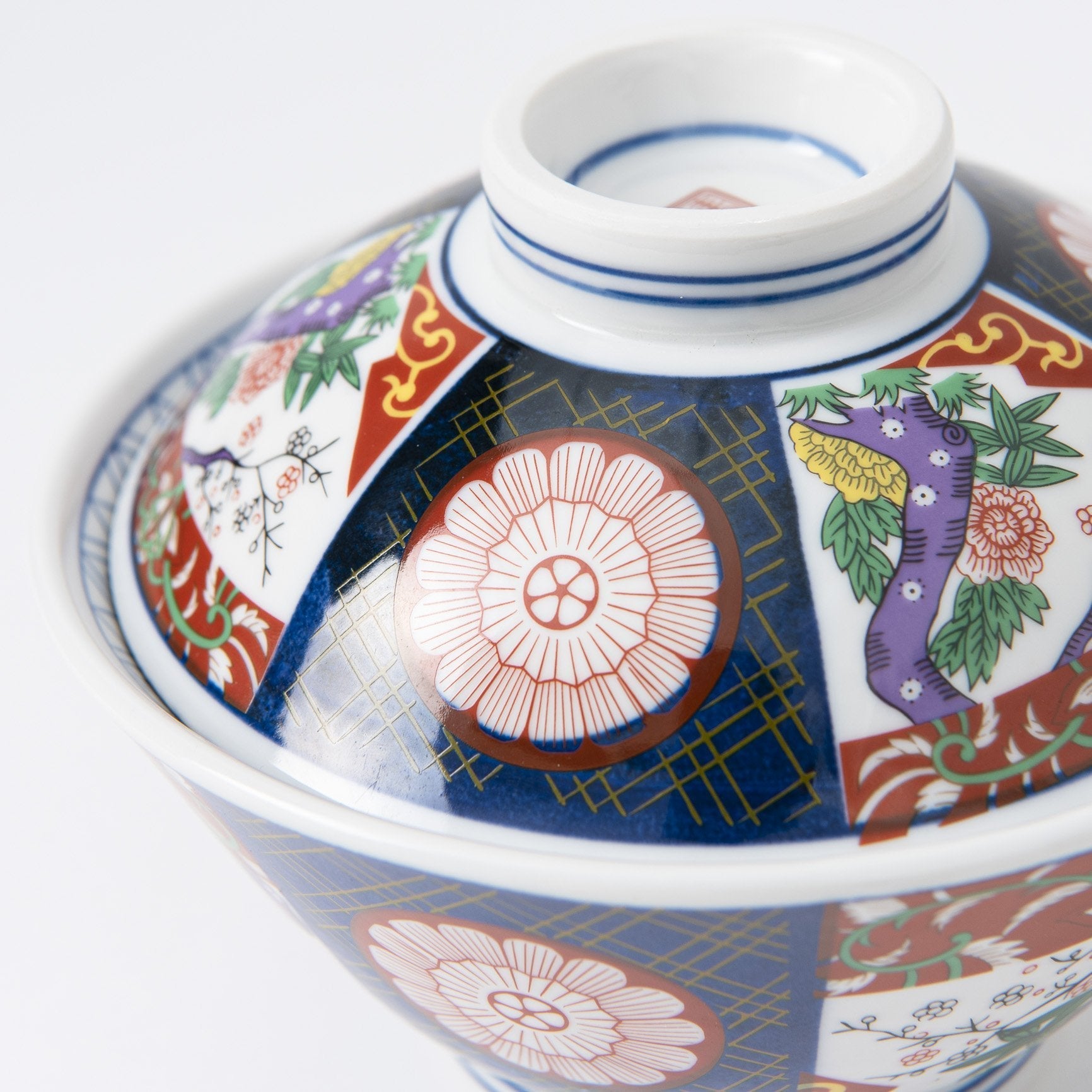 Nishiki Peony Mino Ware Donburi Rice Bowl with Lid S - MUSUBI KILN - Quality Japanese Tableware and Gift