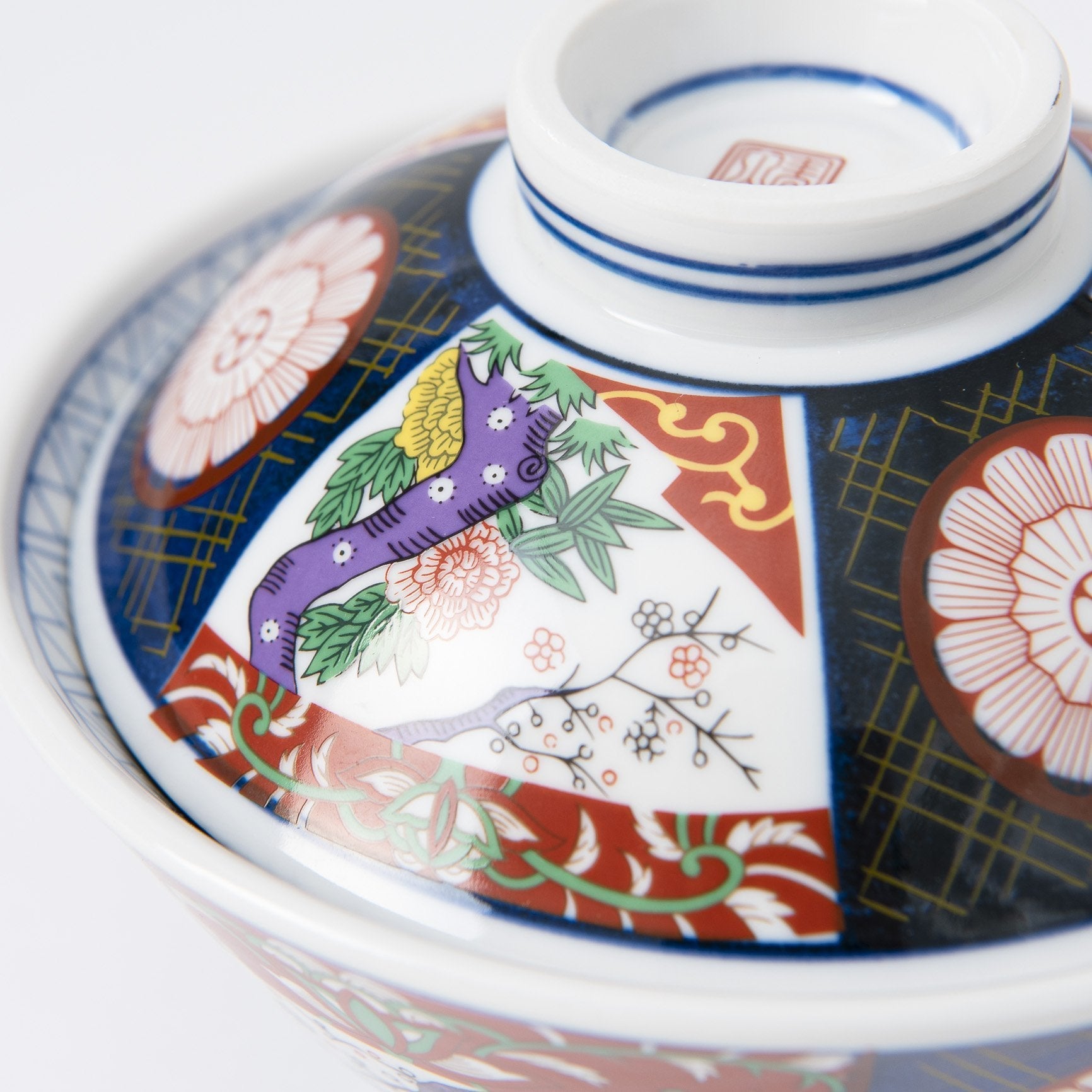 Nishiki Peony Mino Ware Donburi Rice Bowl with Lid S - MUSUBI KILN - Quality Japanese Tableware and Gift