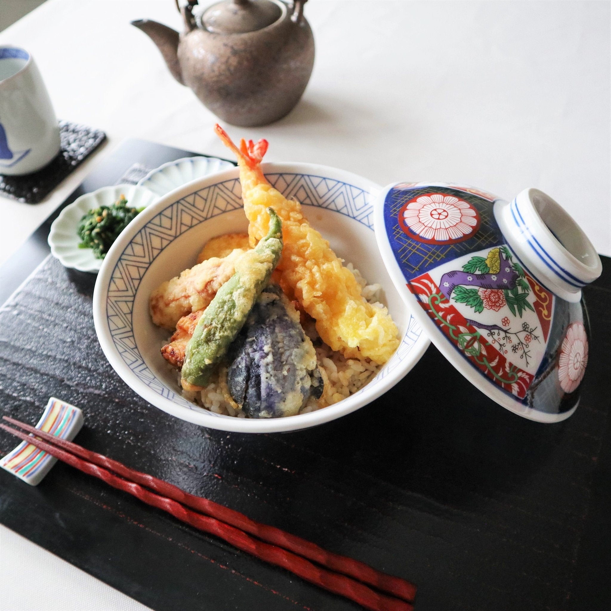 Nishiki Peony Mino Ware Donburi Rice Bowl with Lid S - MUSUBI KILN - Quality Japanese Tableware and Gift