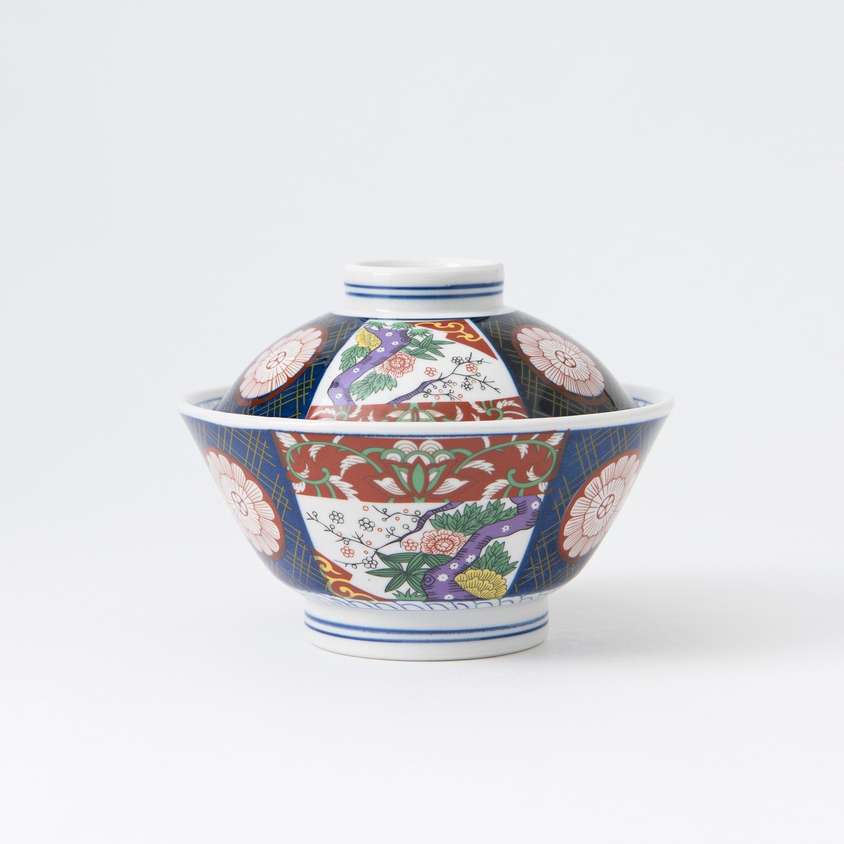 Nishiki Peony Mino Ware Donburi Rice Bowl with Lid S - MUSUBI KILN - Quality Japanese Tableware and Gift