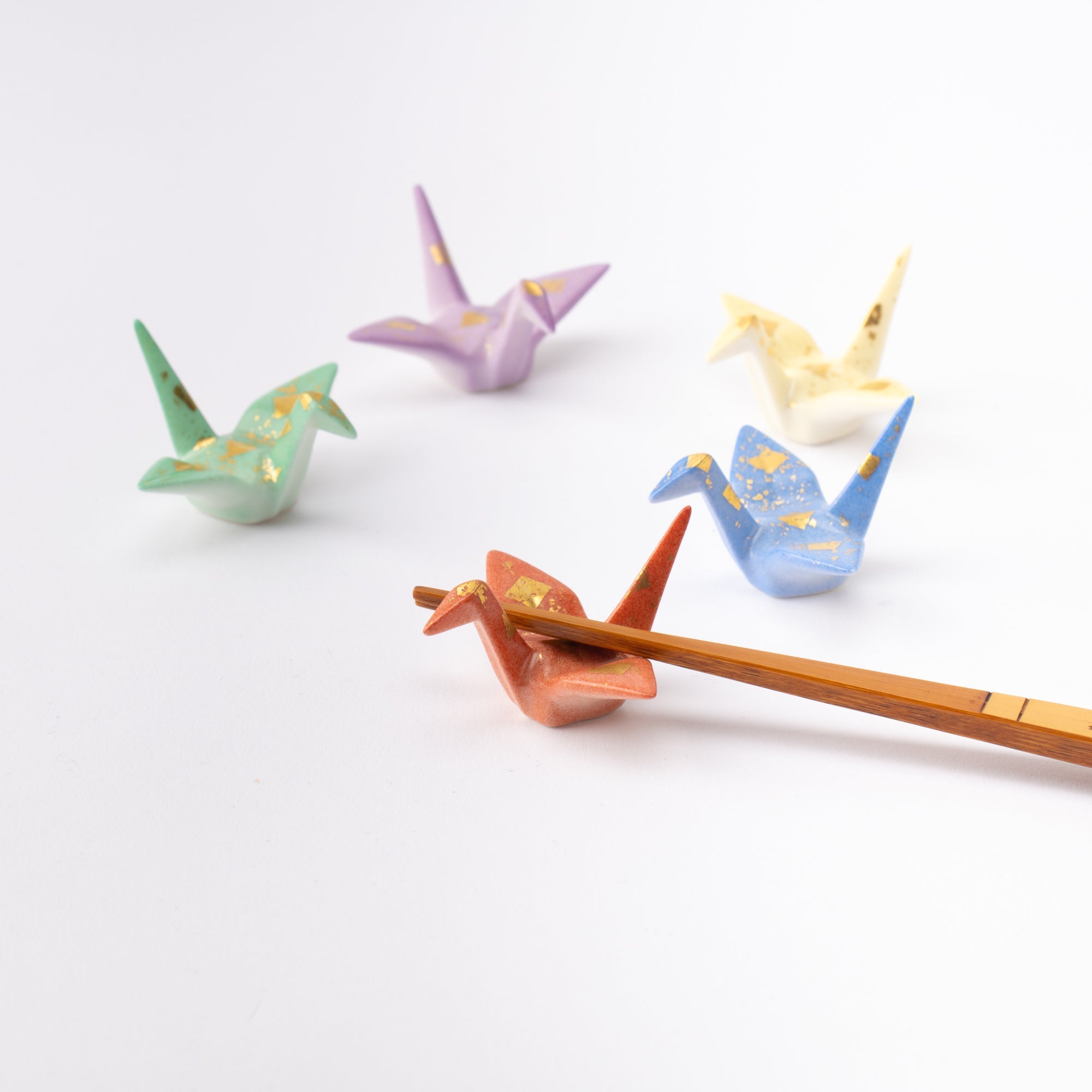 Origami Crane Kutani Chopstick Rest Set - MUSUBI KILN - Quality Japanese Tableware and Gift