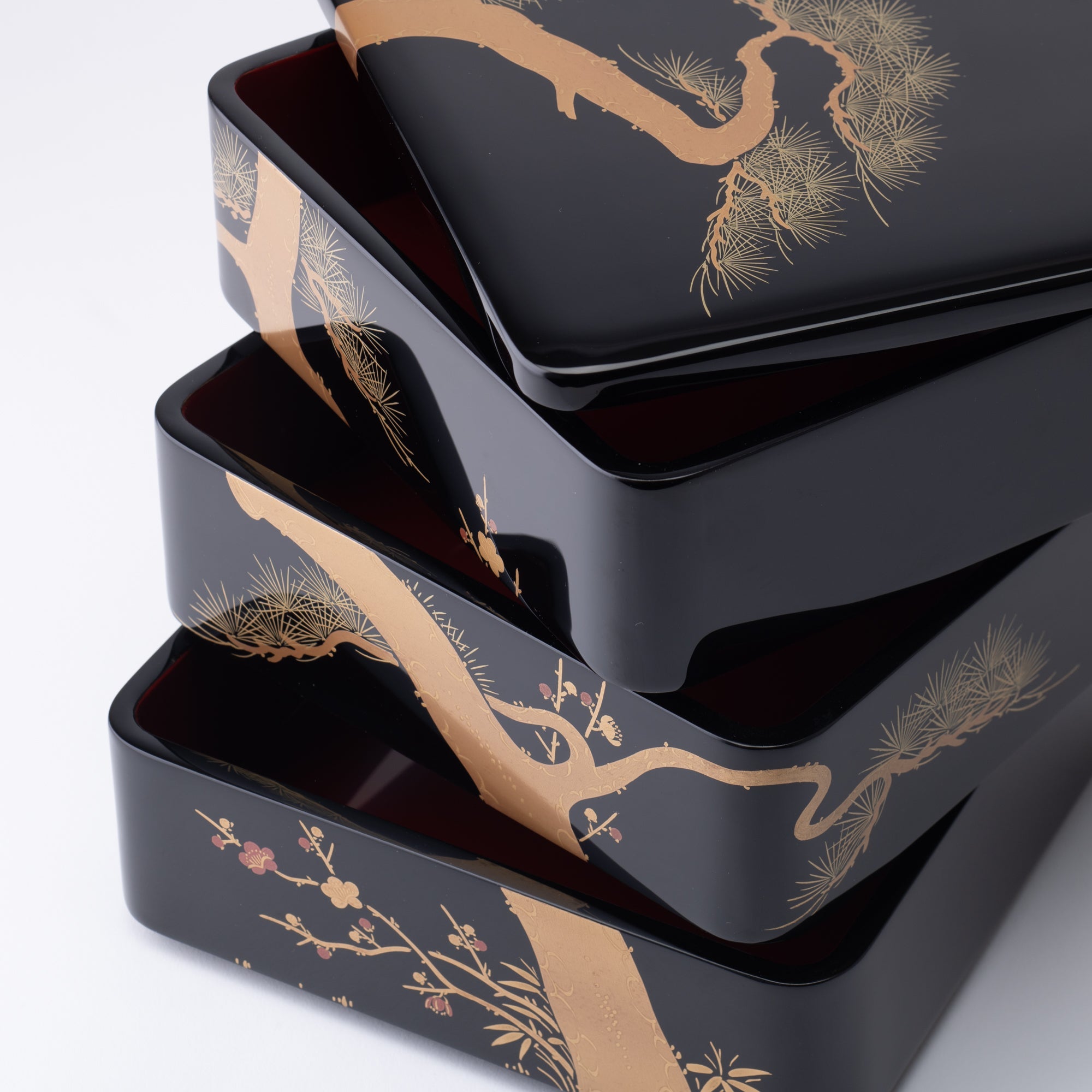 Pine Bamboo and Plum Echizen Lacquerware Three Tiers Jubako Bento Box - MUSUBI KILN - Quality Japanese Tableware and Gift