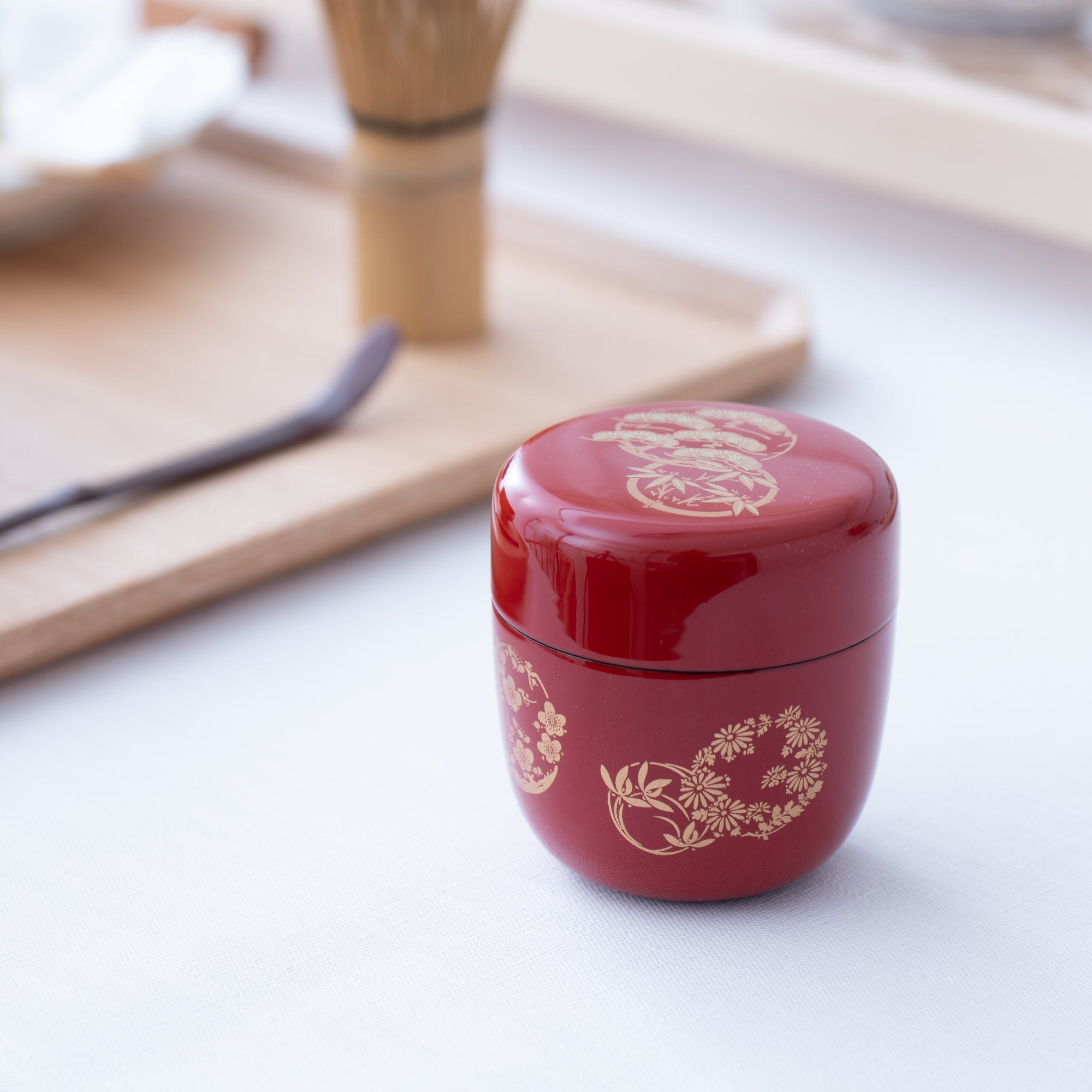 Pine Tree Bamboo Plum Yamanaka Lacquerware Natsume Matcha Container - MUSUBI KILN - Quality Japanese Tableware and Gift