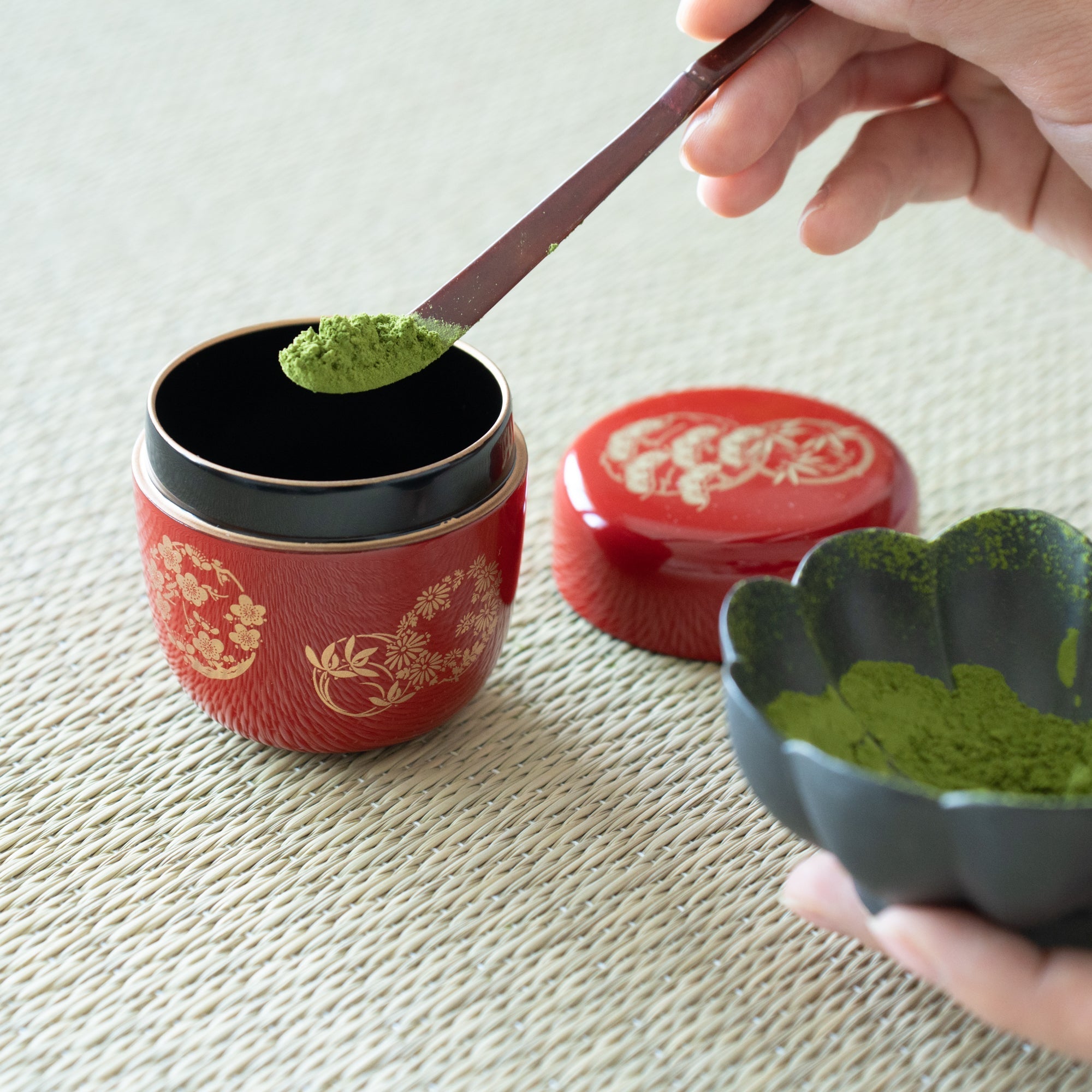 Pine Tree Bamboo Plum Yamanaka Lacquerware Natsume Matcha Container - MUSUBI KILN - Quality Japanese Tableware and Gift