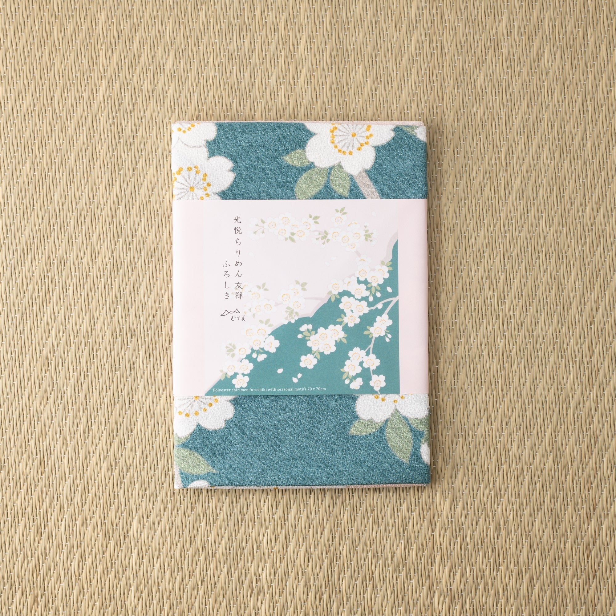 Pink And Green Sakura Chirimen Furoshiki Wrapping Cloth 27in - MUSUBI KILN - Quality Japanese Tableware and Gift