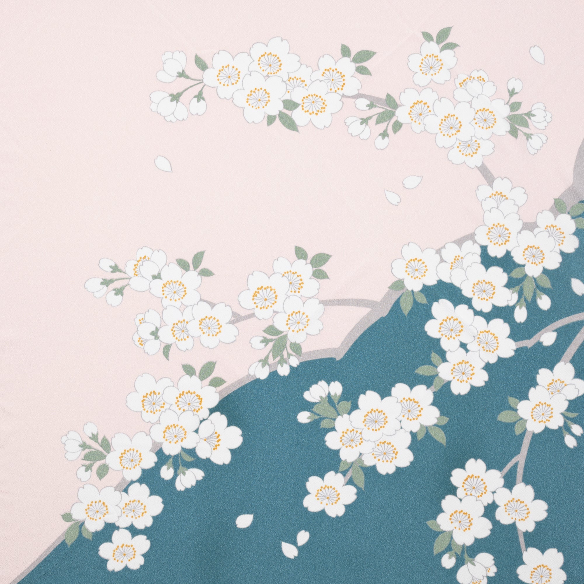 Pink And Green Sakura Chirimen Furoshiki Wrapping Cloth 27in - MUSUBI KILN - Quality Japanese Tableware and Gift