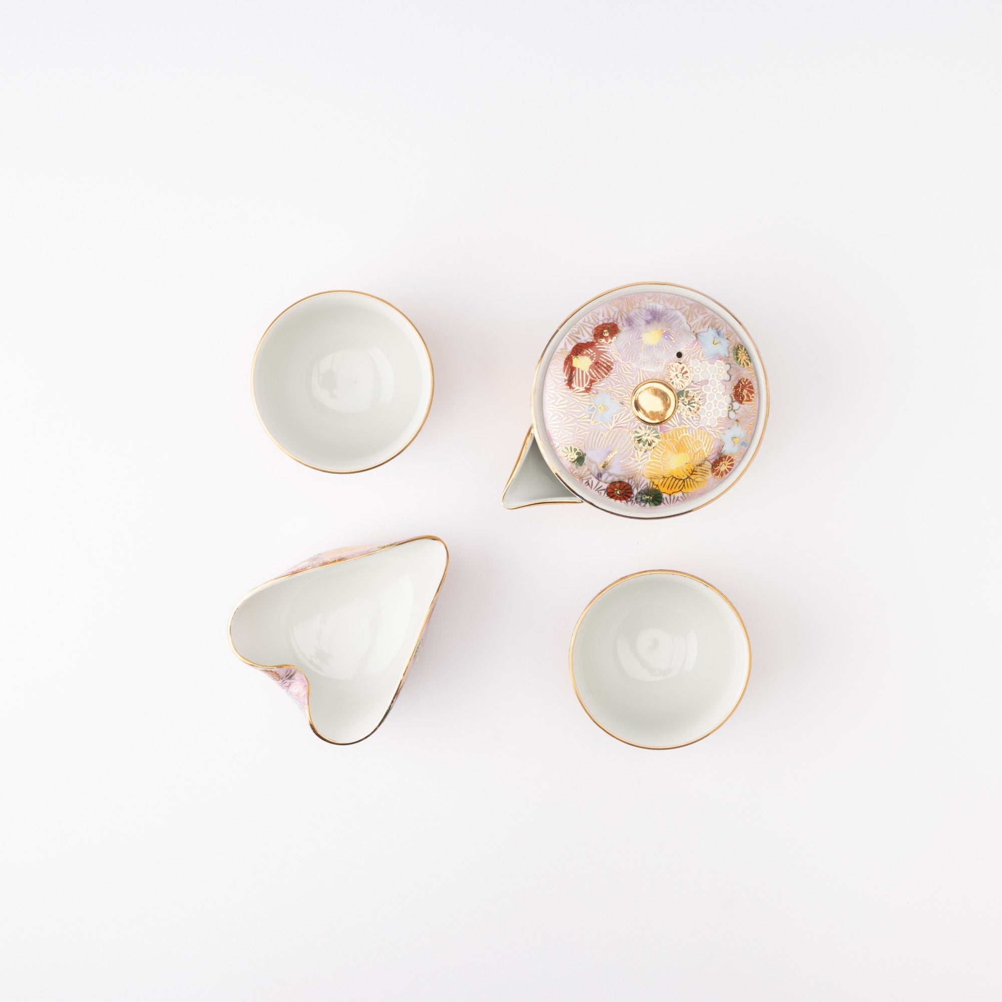 Pink Hanazume Kutani Houhin Japanese Teapot Set with 2 Teacups - MUSUBI KILN - Quality Japanese Tableware and Gift