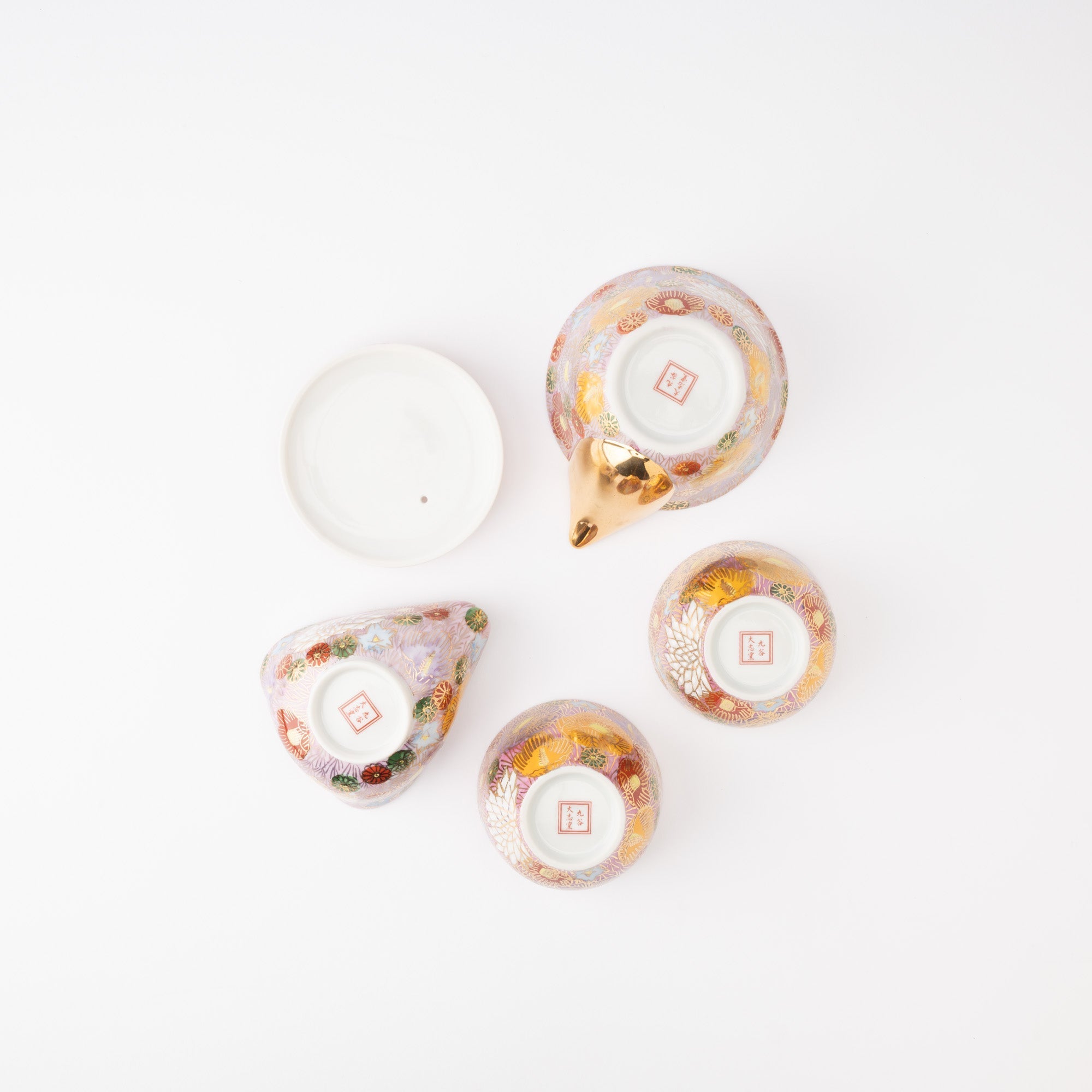 Pink Hanazume Kutani Houhin Japanese Teapot Set with 2 Teacups - MUSUBI KILN - Quality Japanese Tableware and Gift