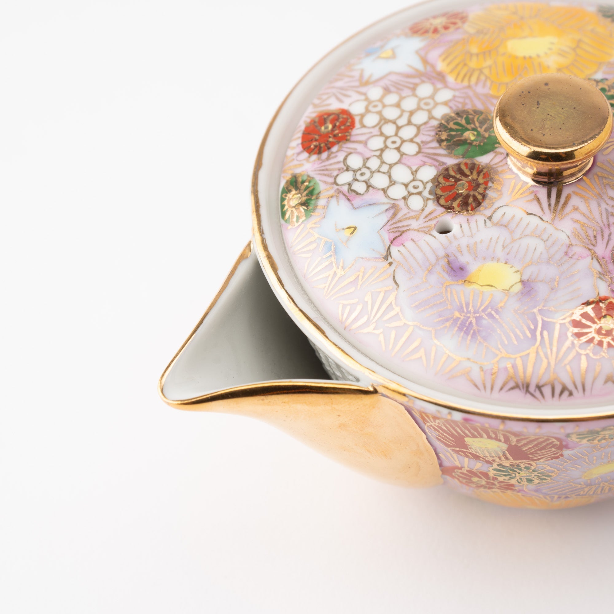 Pink Hanazume Kutani Houhin Japanese Teapot Set with 2 Teacups - MUSUBI KILN - Quality Japanese Tableware and Gift