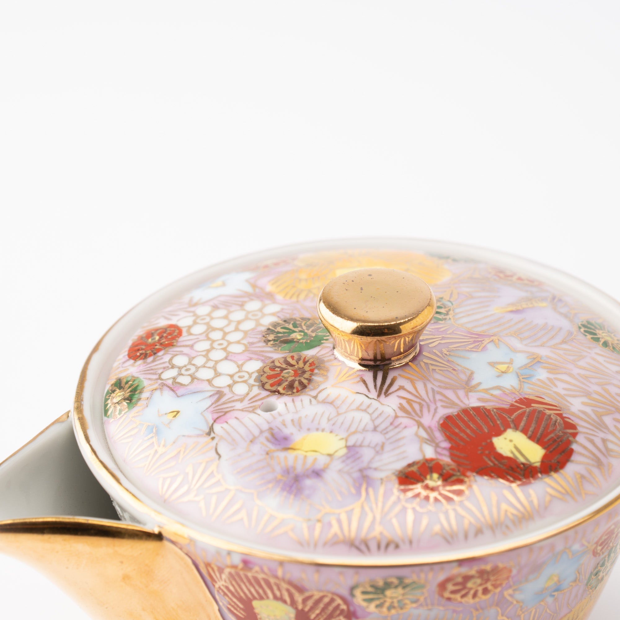 Pink Hanazume Kutani Houhin Japanese Teapot Set with 2 Teacups - MUSUBI KILN - Quality Japanese Tableware and Gift
