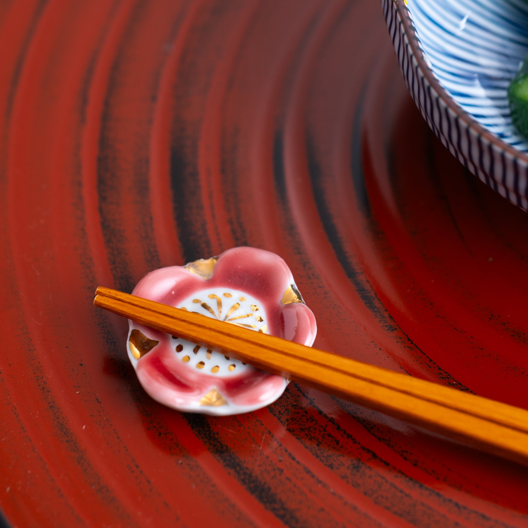 Pink Plum Blossom Kyo Ware Chopstick Rest Set - MUSUBI KILN - Quality Japanese Tableware and Gift