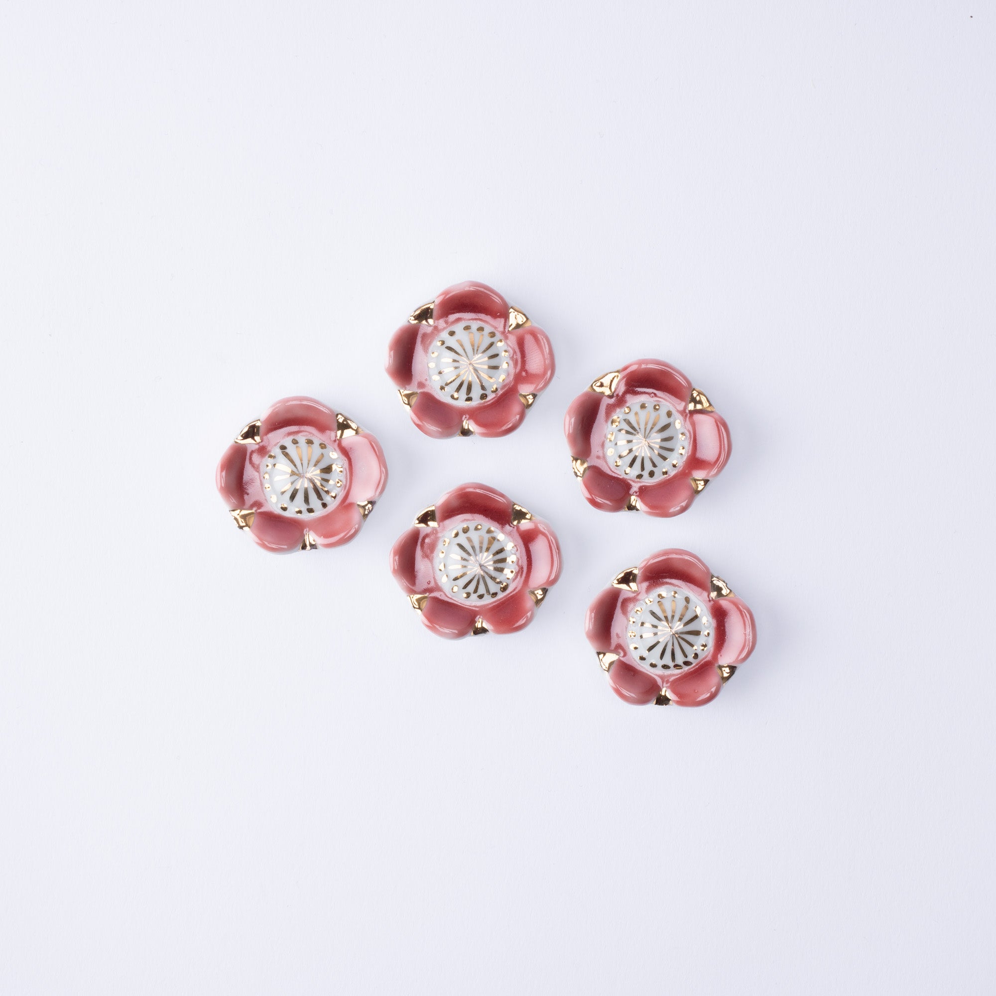 Pink Plum Blossom Kyo Ware Chopstick Rest Set - MUSUBI KILN - Quality Japanese Tableware and Gift