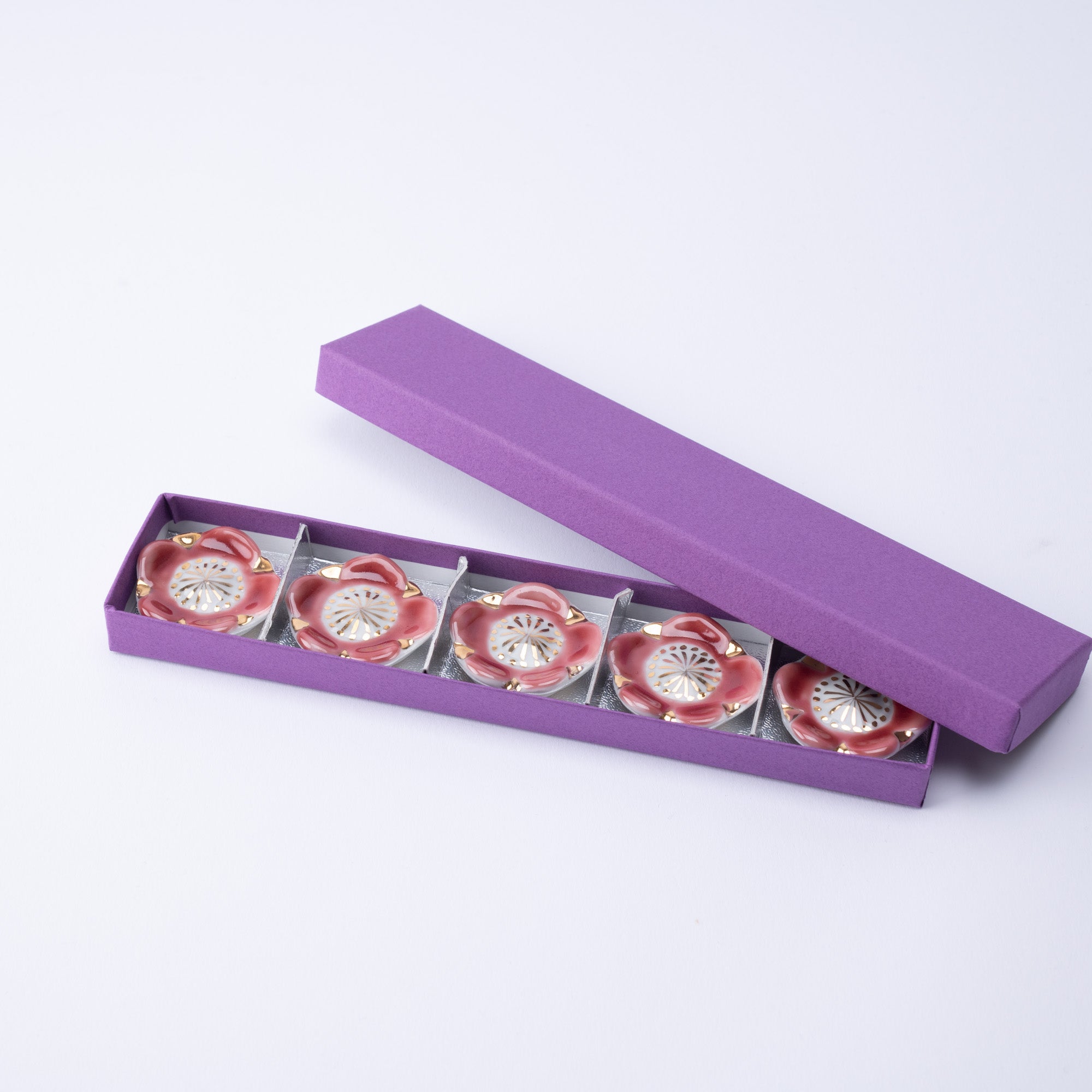 Pink Plum Blossom Kyo Ware Chopstick Rest Set - MUSUBI KILN - Quality Japanese Tableware and Gift