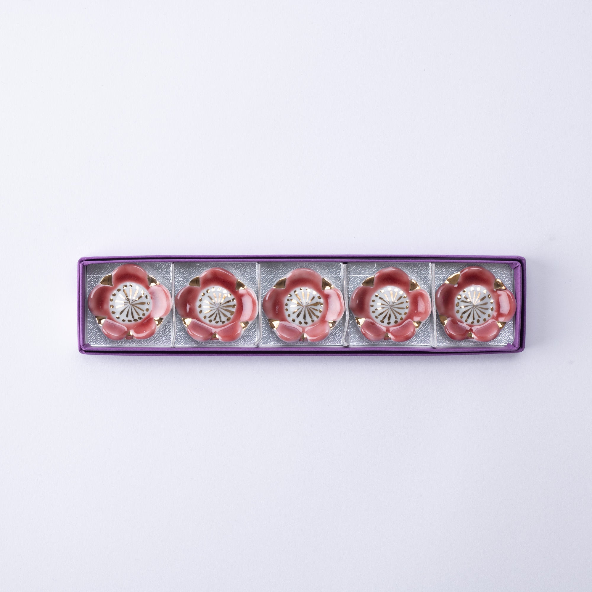Pink Plum Blossom Kyo Ware Chopstick Rest Set - MUSUBI KILN - Quality Japanese Tableware and Gift