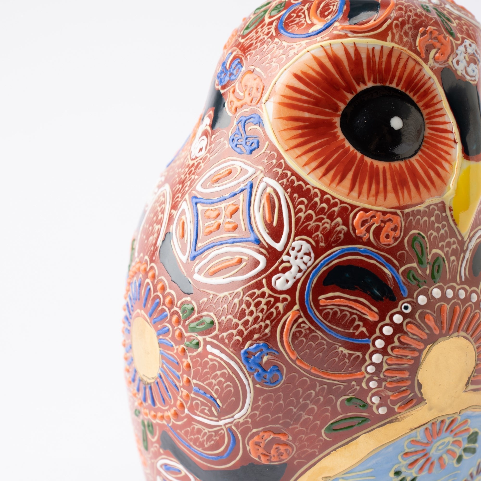 Red Decorative Kutani Owl Figurine - MUSUBI KILN - Quality Japanese Tableware and Gift