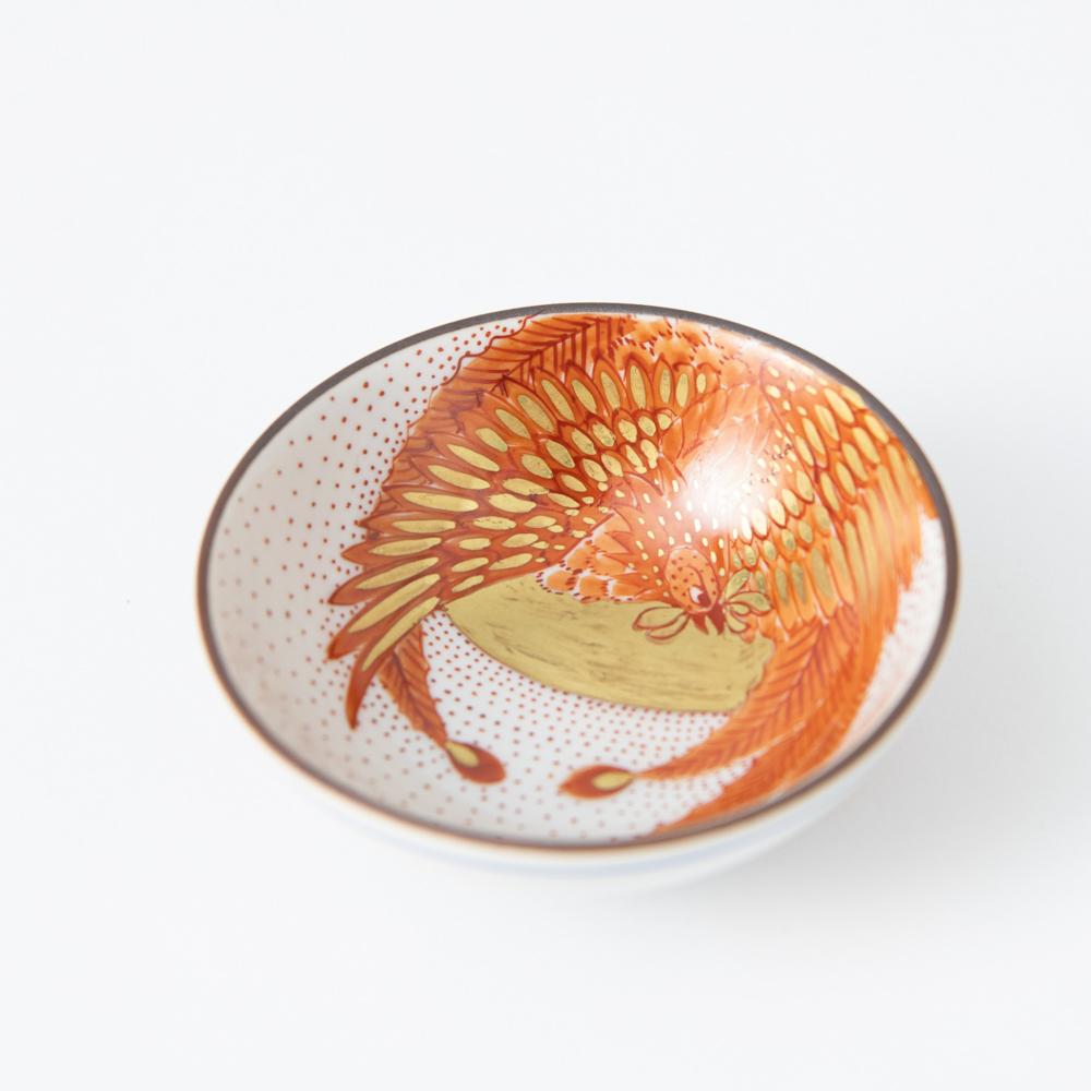 Red Phoenix Kutani Sakazuki Flat Sake Cup - MUSUBI KILN - Quality Japanese Tableware and Gift