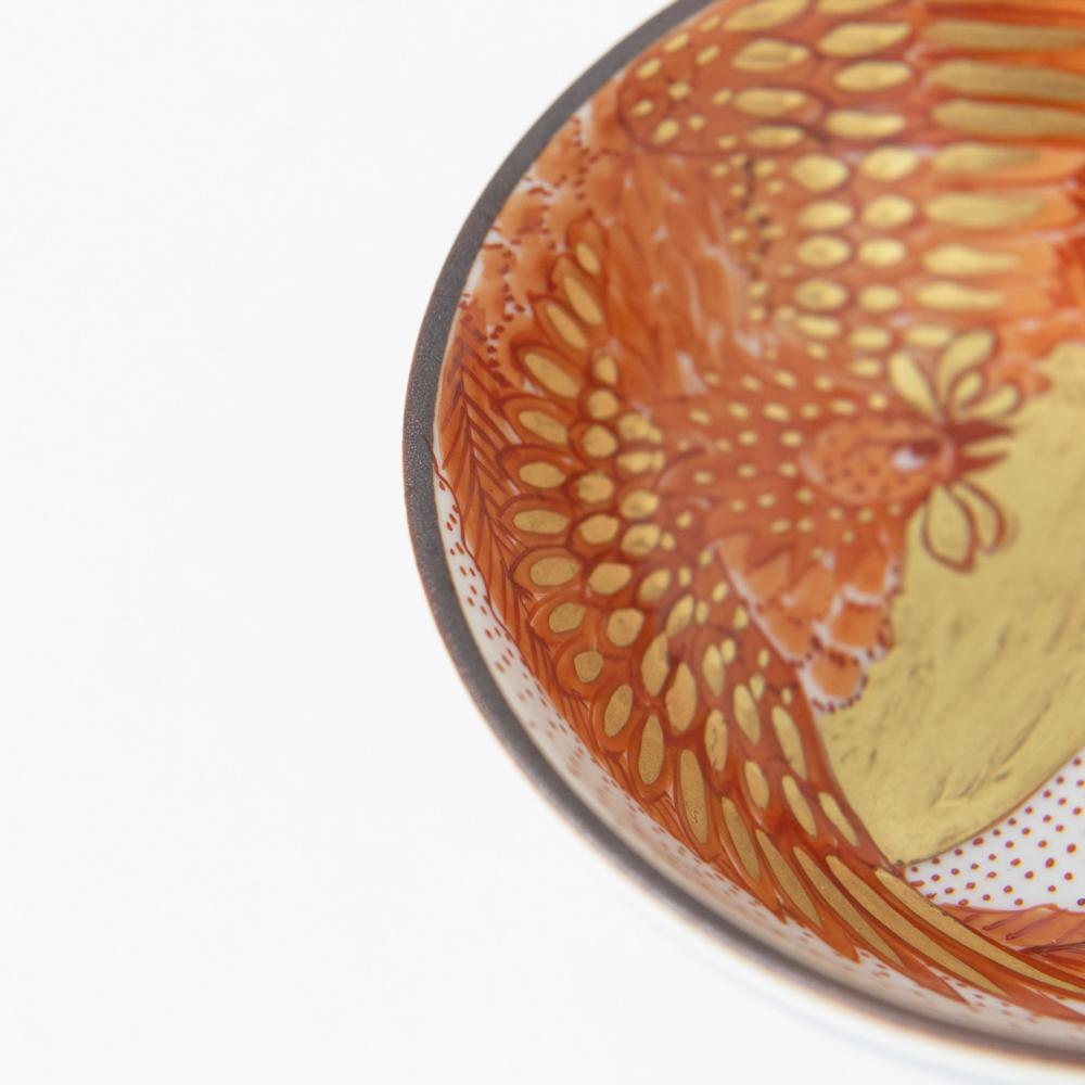 Red Phoenix Kutani Sakazuki Flat Sake Cup - MUSUBI KILN - Quality Japanese Tableware and Gift