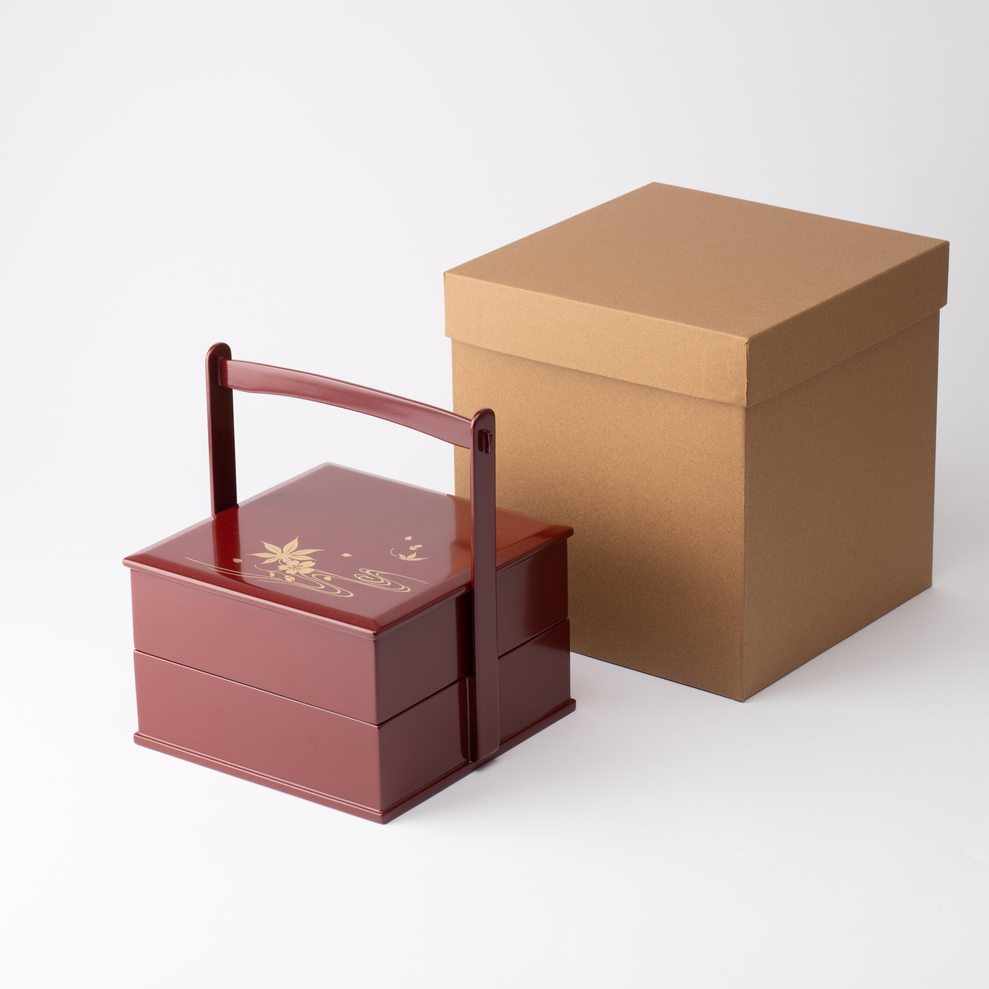 Red Running Water Echizen Lacquerware Two Tiers Jubako Bento Box with Handle - MUSUBI KILN - Quality Japanese Tableware and Gift