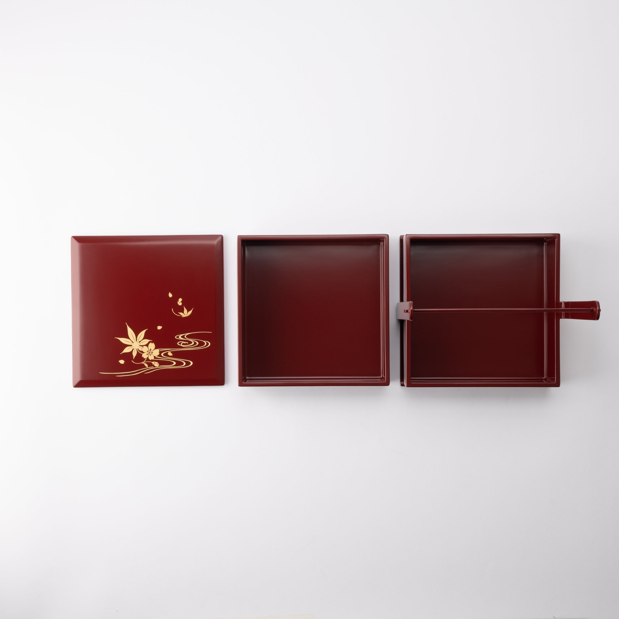 Red Running Water Echizen Lacquerware Two Tiers Jubako Bento Box with Handle - MUSUBI KILN - Quality Japanese Tableware and Gift