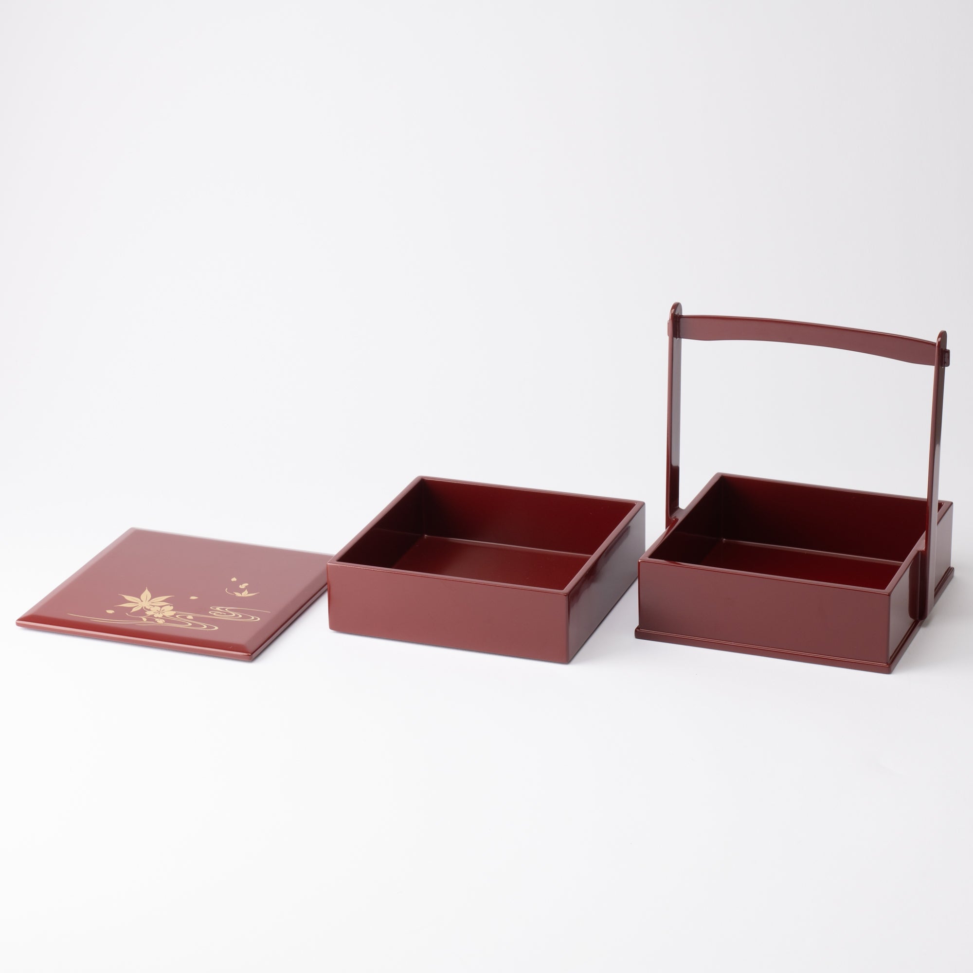 Red Running Water Echizen Lacquerware Two Tiers Jubako Bento Box with Handle - MUSUBI KILN - Quality Japanese Tableware and Gift