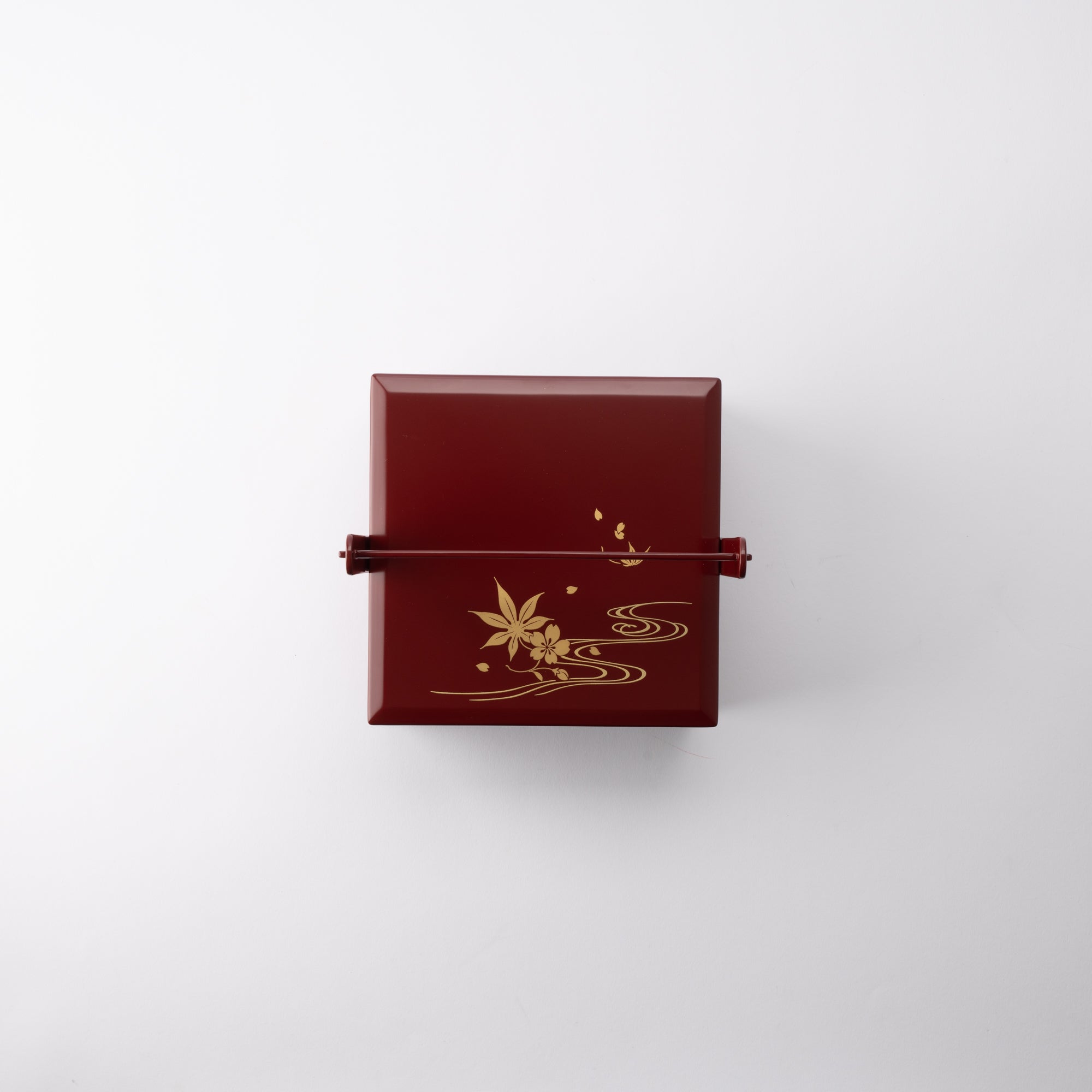 Red Running Water Echizen Lacquerware Two Tiers Jubako Bento Box with Handle - MUSUBI KILN - Quality Japanese Tableware and Gift